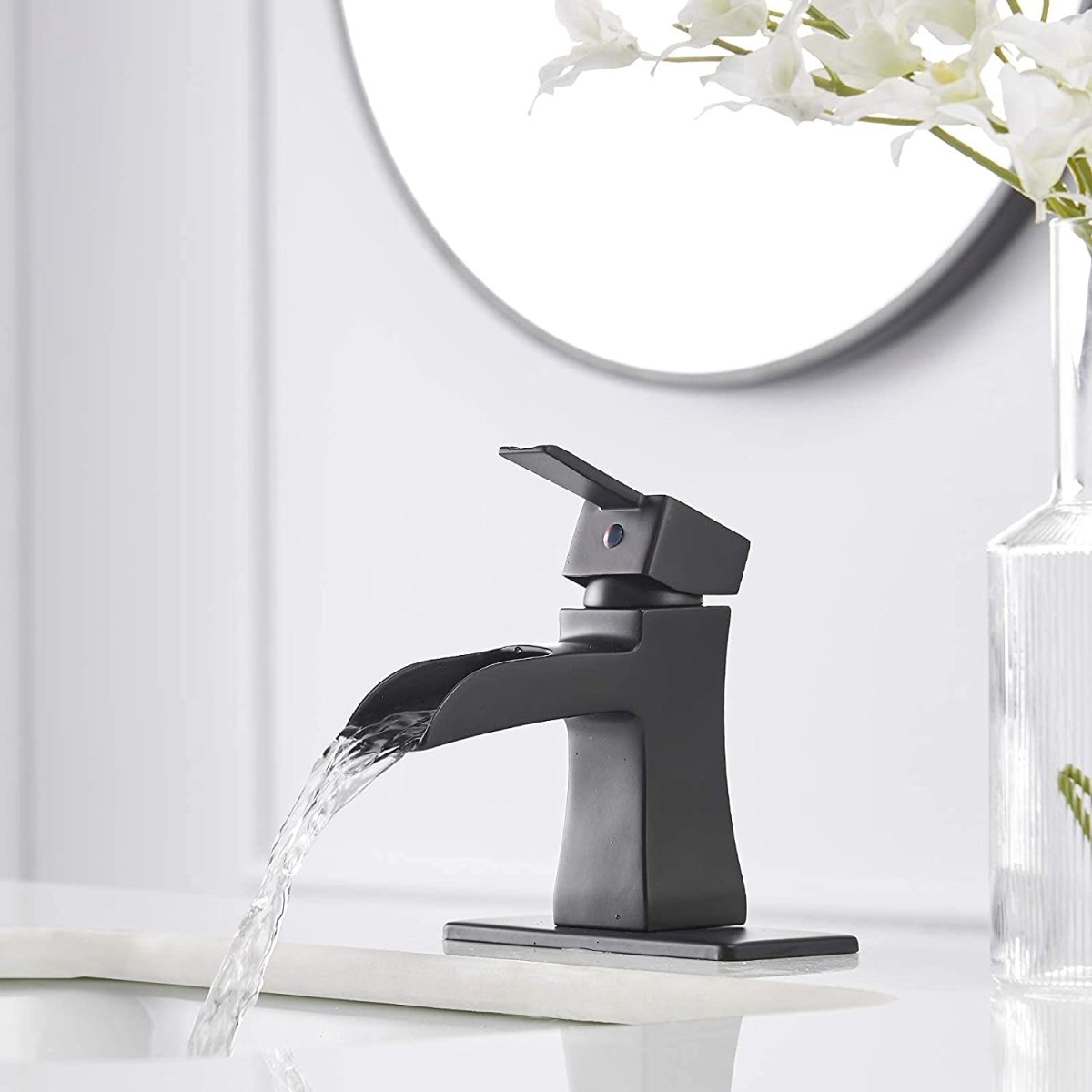 Waterfall Single Hole Single-Handle Bathroom Faucet Black - buyfaucet.com