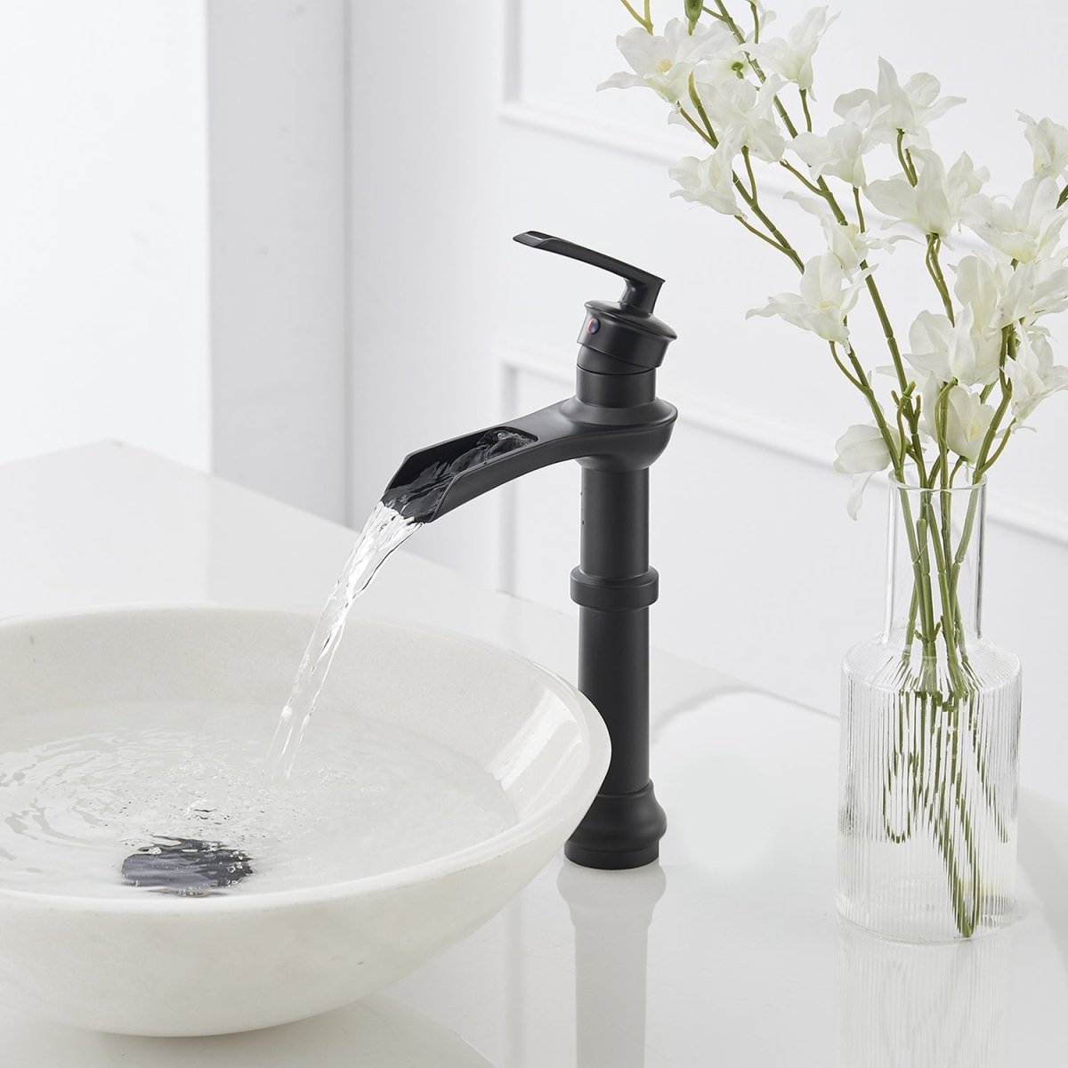 Waterfall Single Hole Single-Handle Bathroom Faucet Black - buyfaucet.com