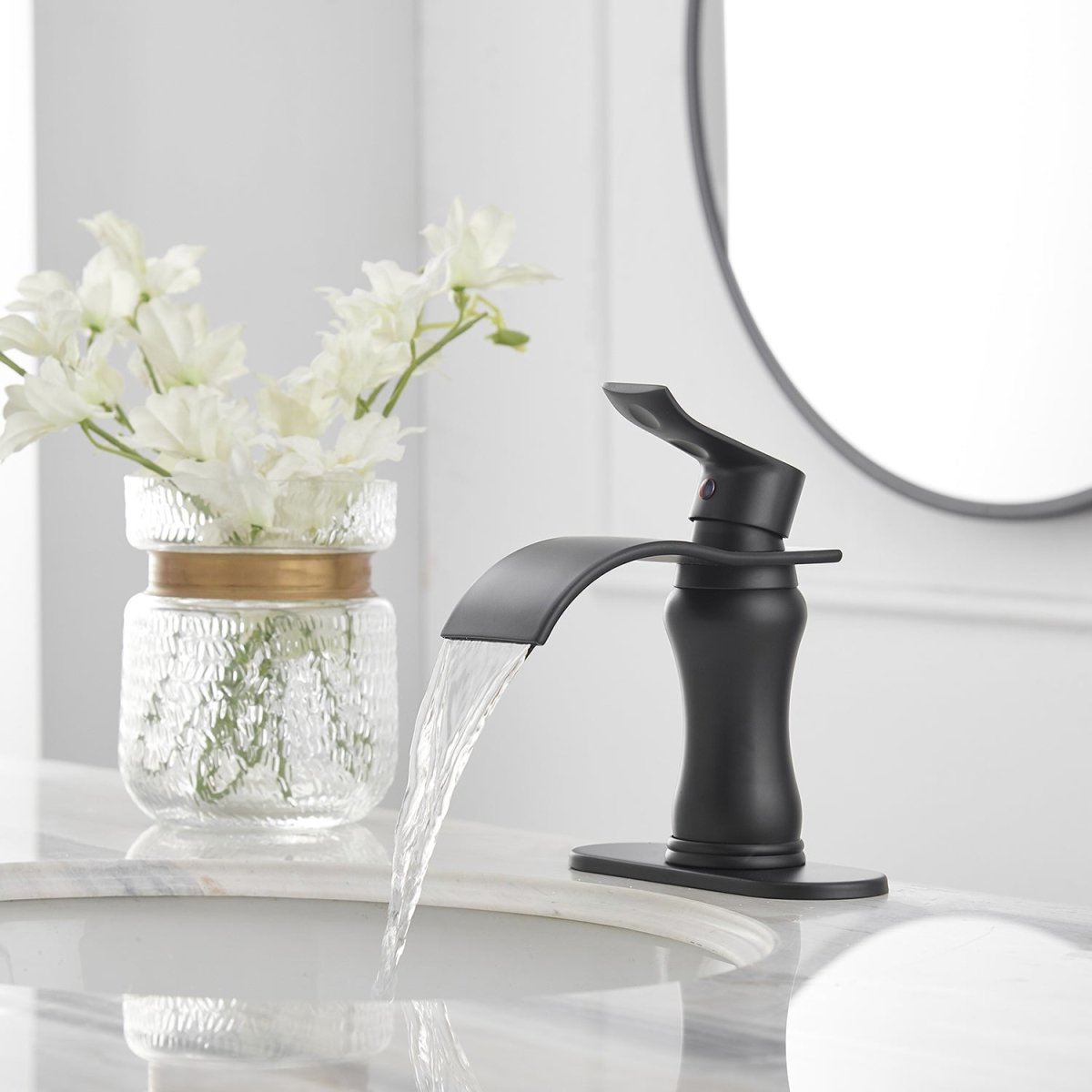 Waterfall Single Hole Single-Handle Bathroom Faucet Black - buyfaucet.com