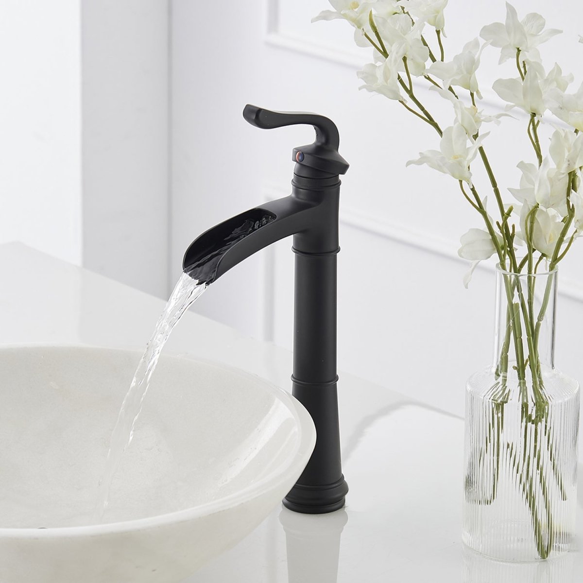 Waterfall Single Hole Single-Handle Bathroom Faucet Black - buyfaucet.com