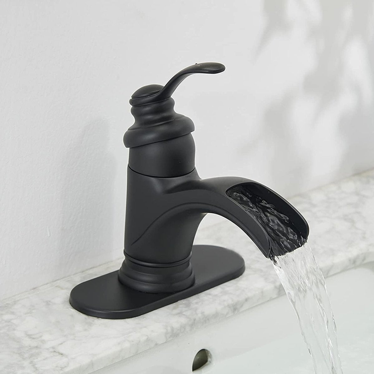 Waterfall Single Hole Single-Handle Bathroom Faucet Black - buyfaucet.com