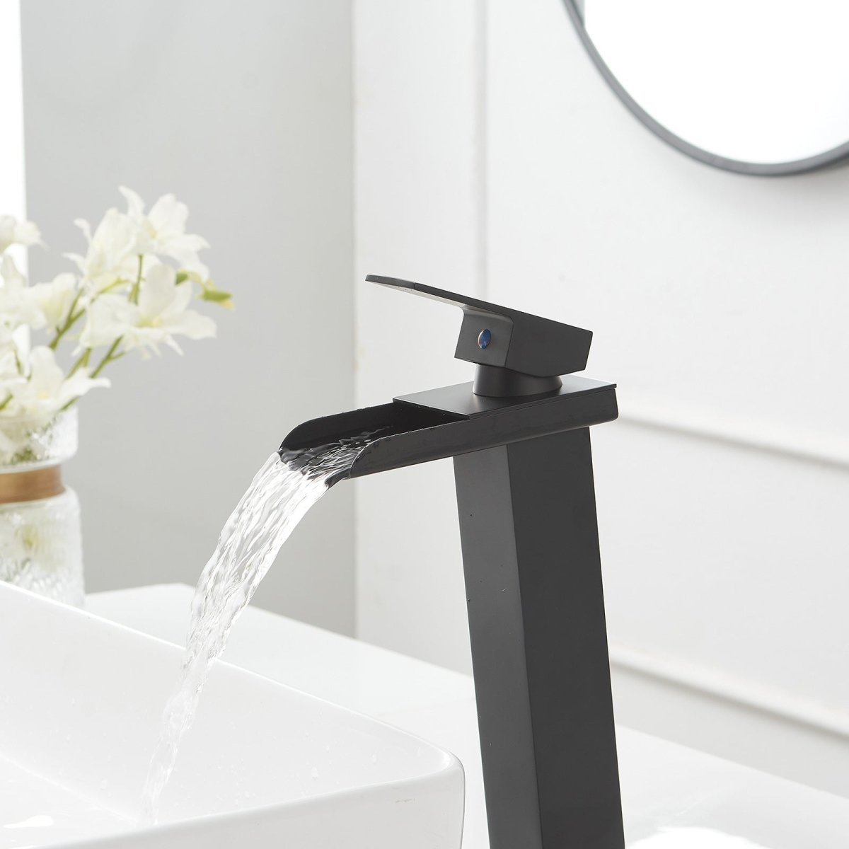 Waterfall Single Hole Single Handle Bathroom Faucet Black - buyfaucet.com