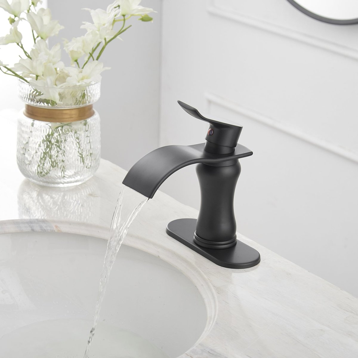 Waterfall Single Hole Single-Handle Bathroom Faucet Black - buyfaucet.com