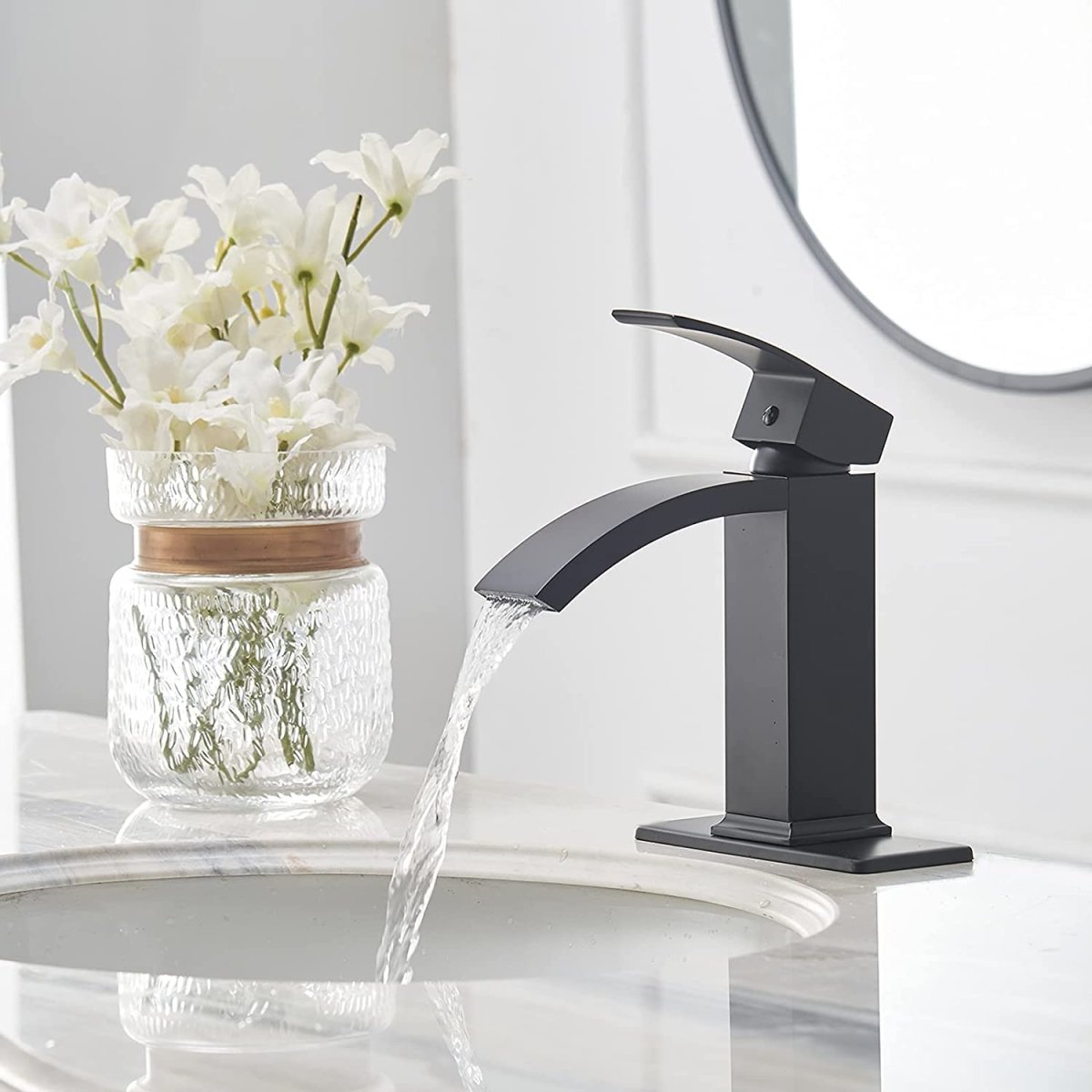 Waterfall Single Hole Single-Handle Bathroom Faucet Black - buyfaucet.com