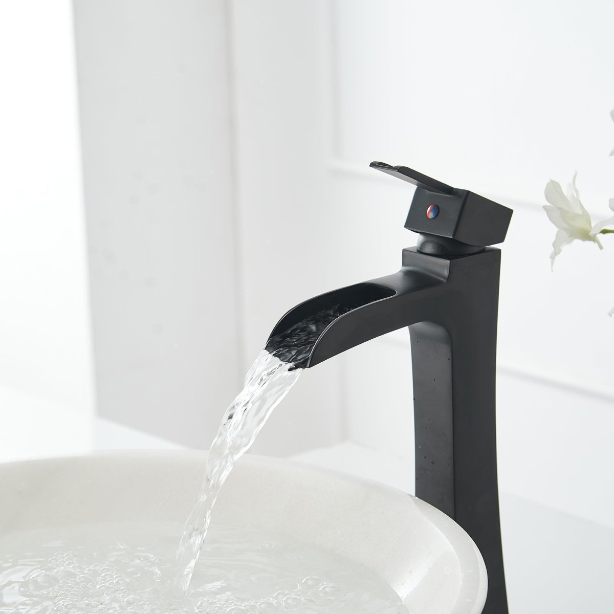 Waterfall Single Hole Single-Handle Bathroom Faucet Black - buyfaucet.com