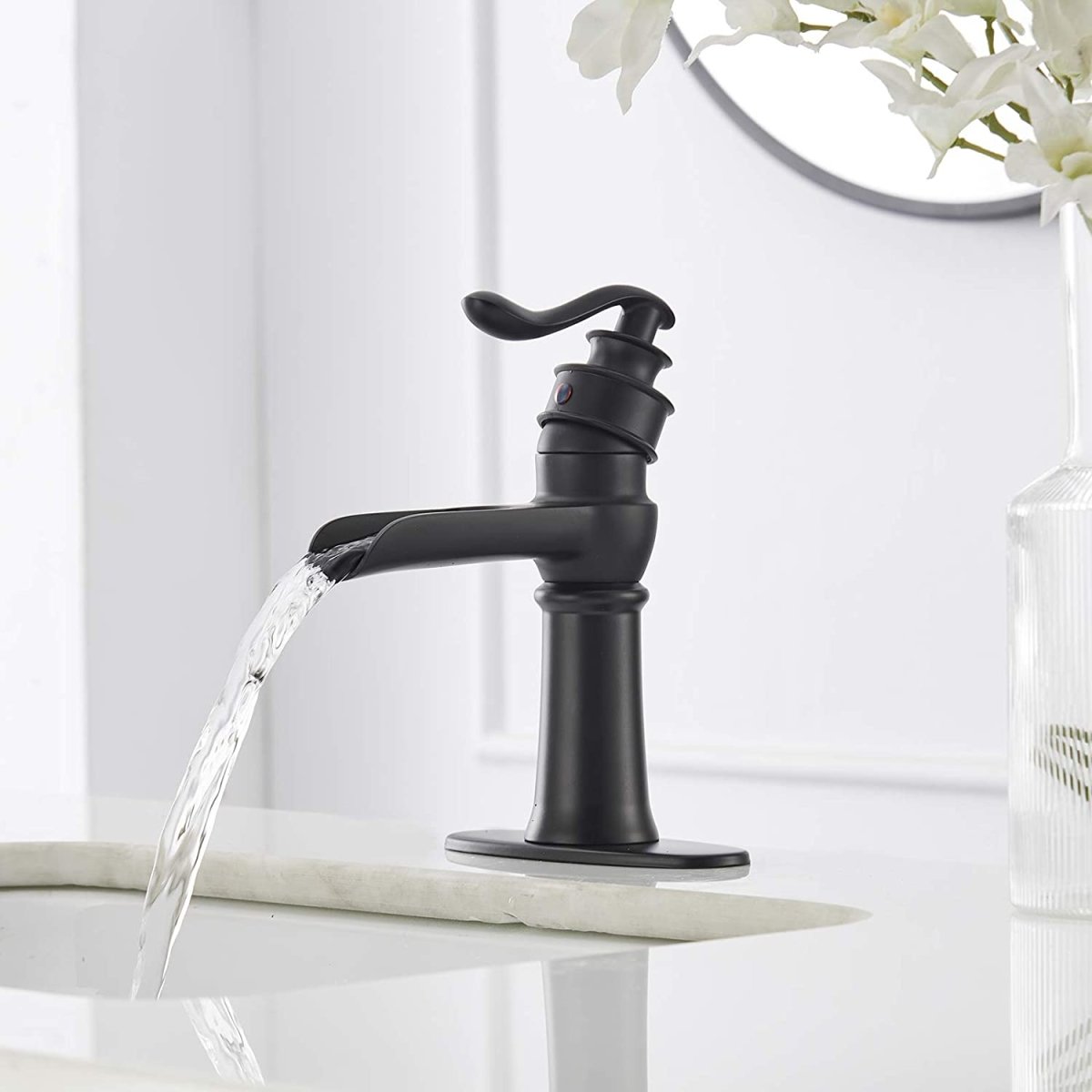 Waterfall Single Hole Single-Handle Bathroom Faucet Black - buyfaucet.com