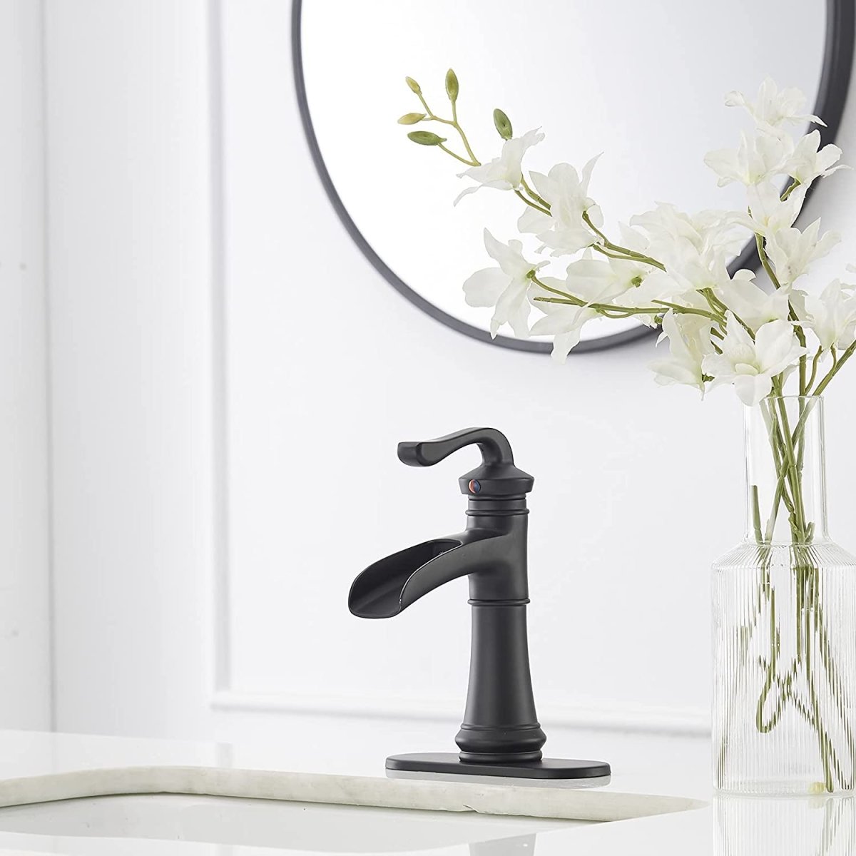Waterfall Single Hole Single-Handle Bathroom Faucet Black - buyfaucet.com