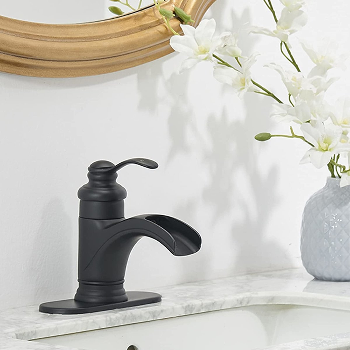 Waterfall Single Hole Single-Handle Bathroom Faucet Black - buyfaucet.com