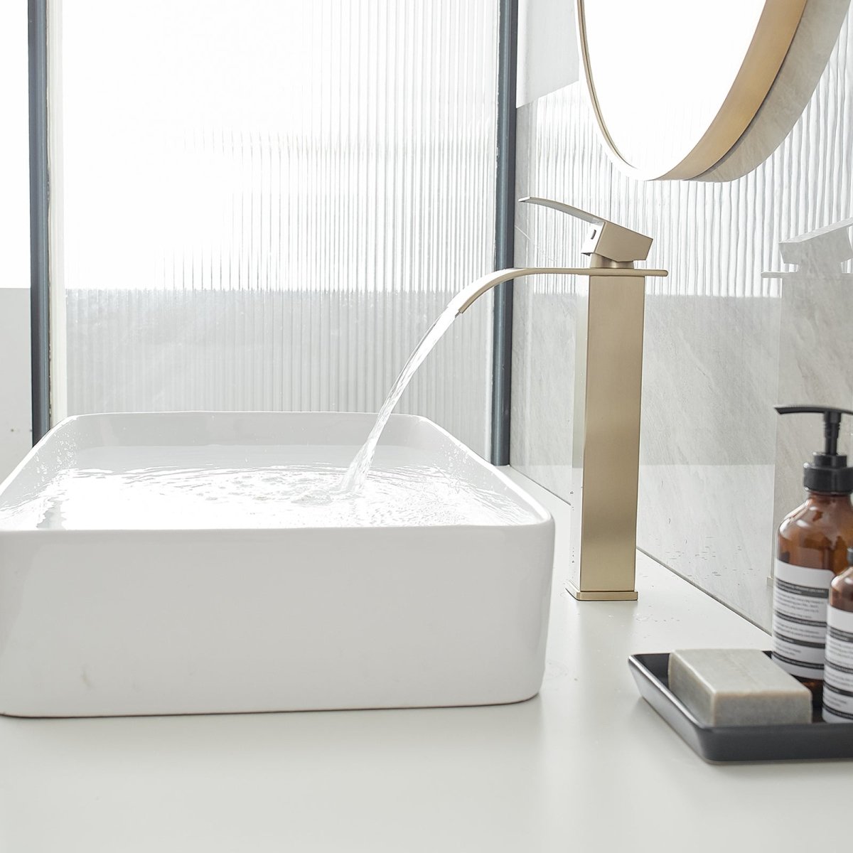 Waterfall Single Hole Single Handle Bathroom Faucet Brushed Gold - buyfaucet.com