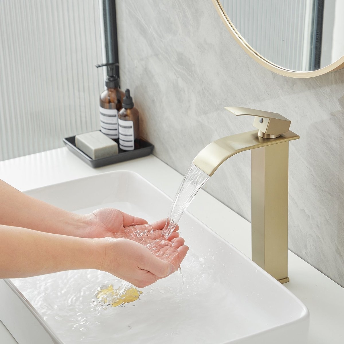 Waterfall Single Hole Single Handle Bathroom Faucet Brushed Gold - buyfaucet.com