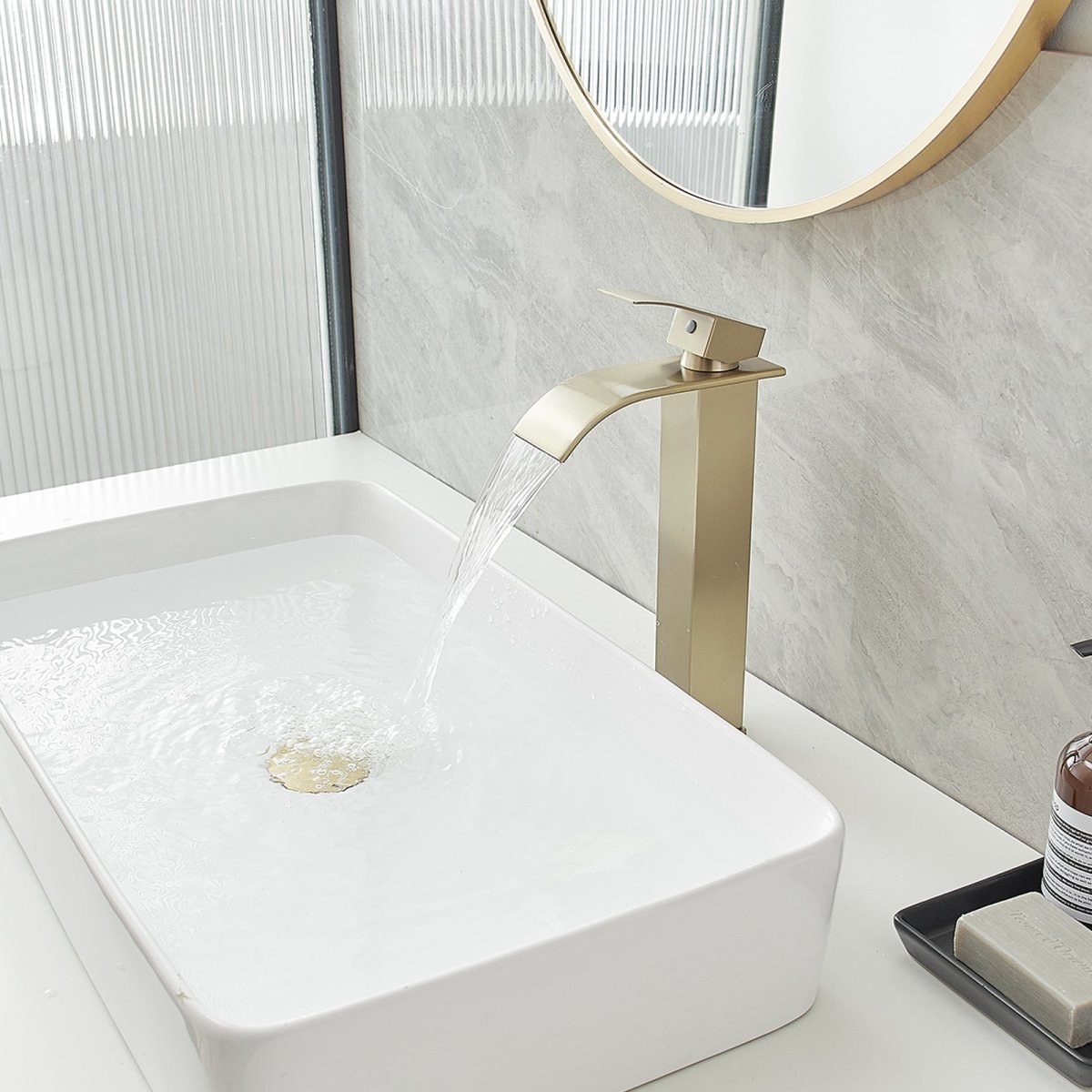 Waterfall Single Hole Single Handle Bathroom Faucet Brushed Gold - buyfaucet.com