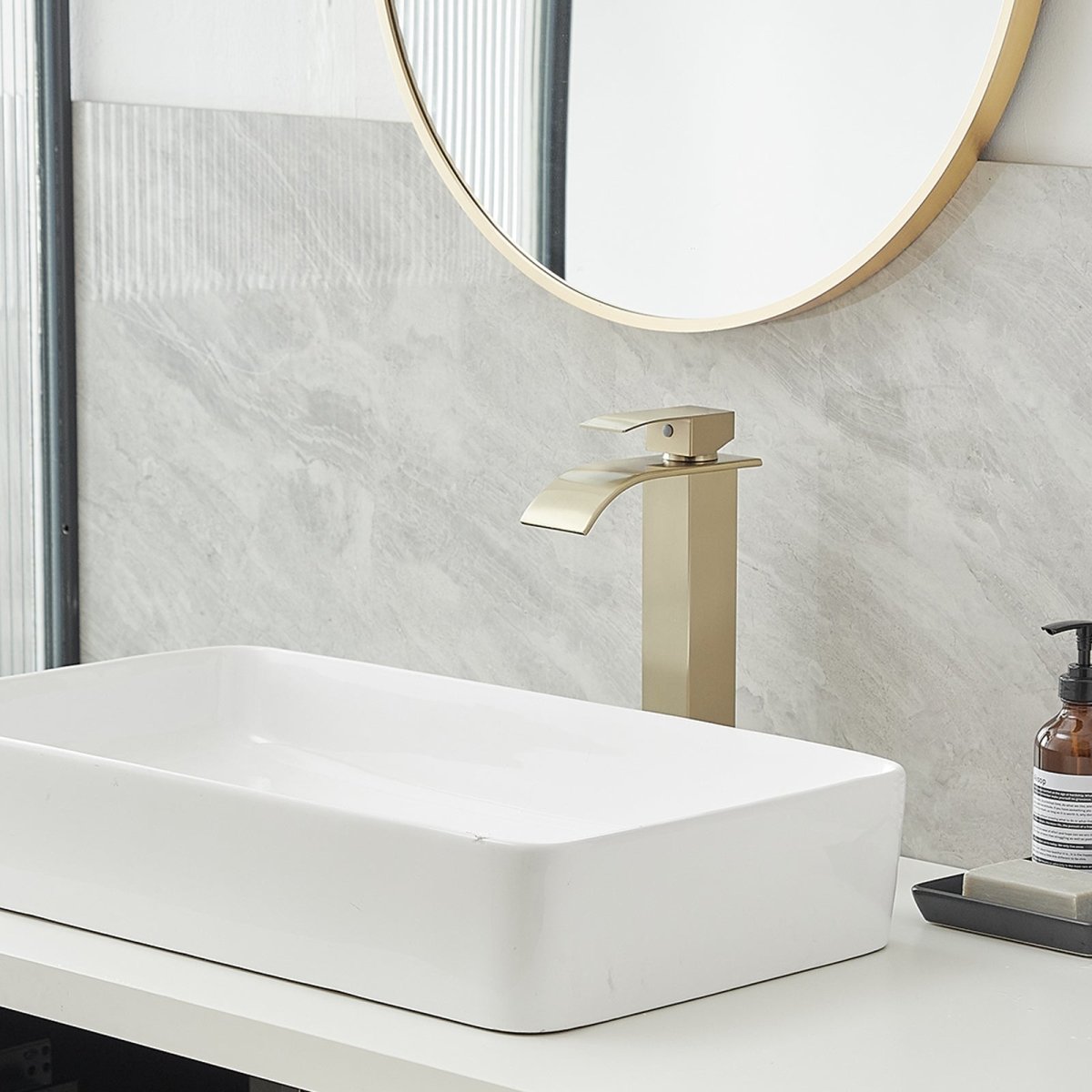 Waterfall Single Hole Single Handle Bathroom Faucet Brushed Gold - buyfaucet.com