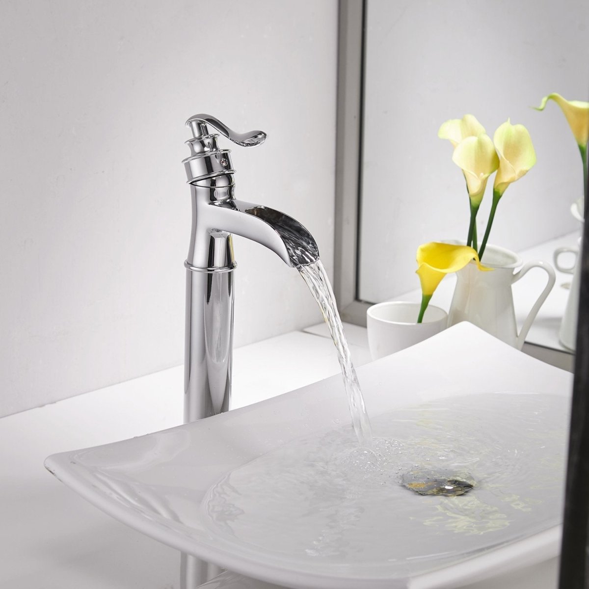 Waterfall Single Hole Single Handle Bathroom Faucet Chrome-1 - buyfaucet.com