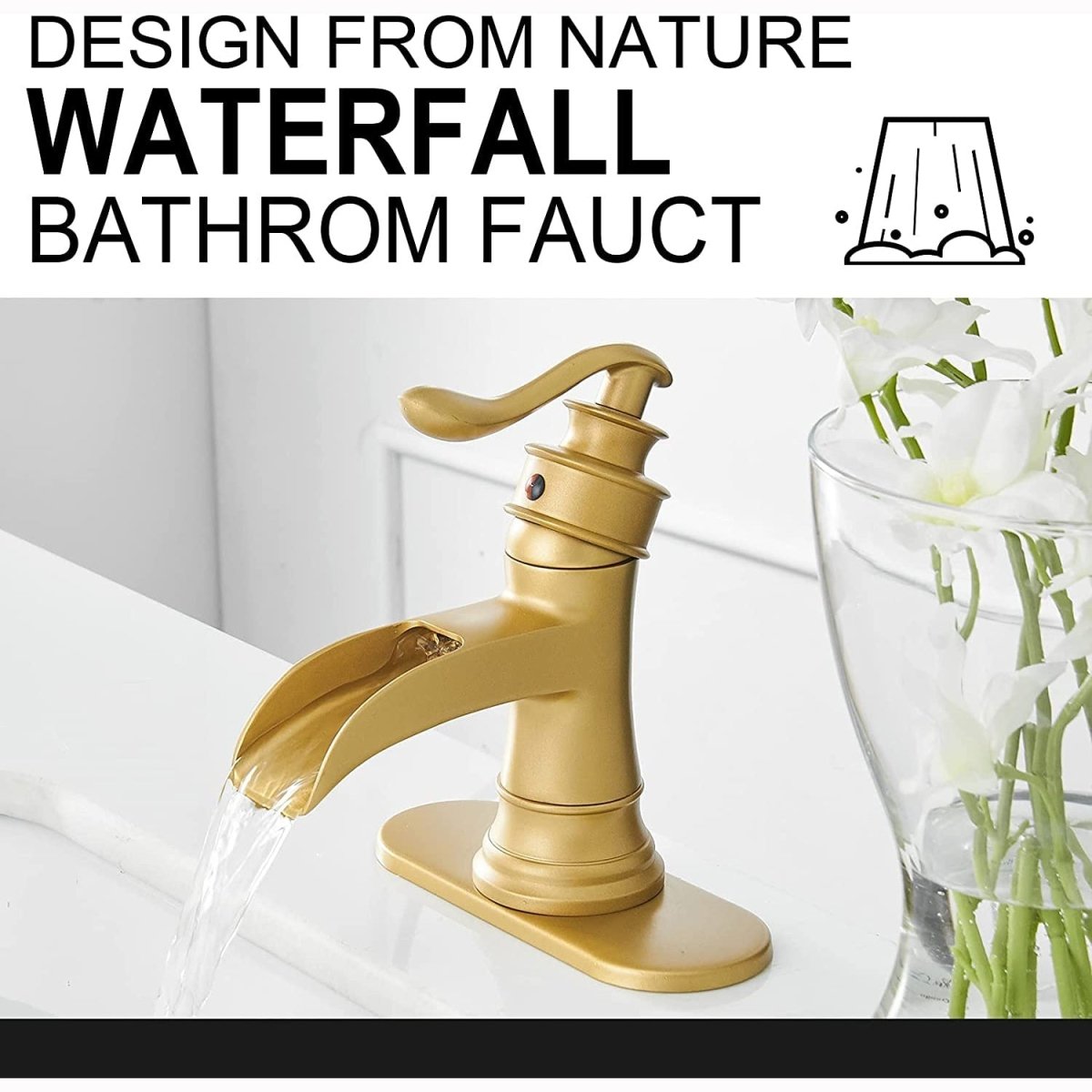 Waterfall Single Hole Single-Handle Bathroom Faucet Gold - buyfaucet.com