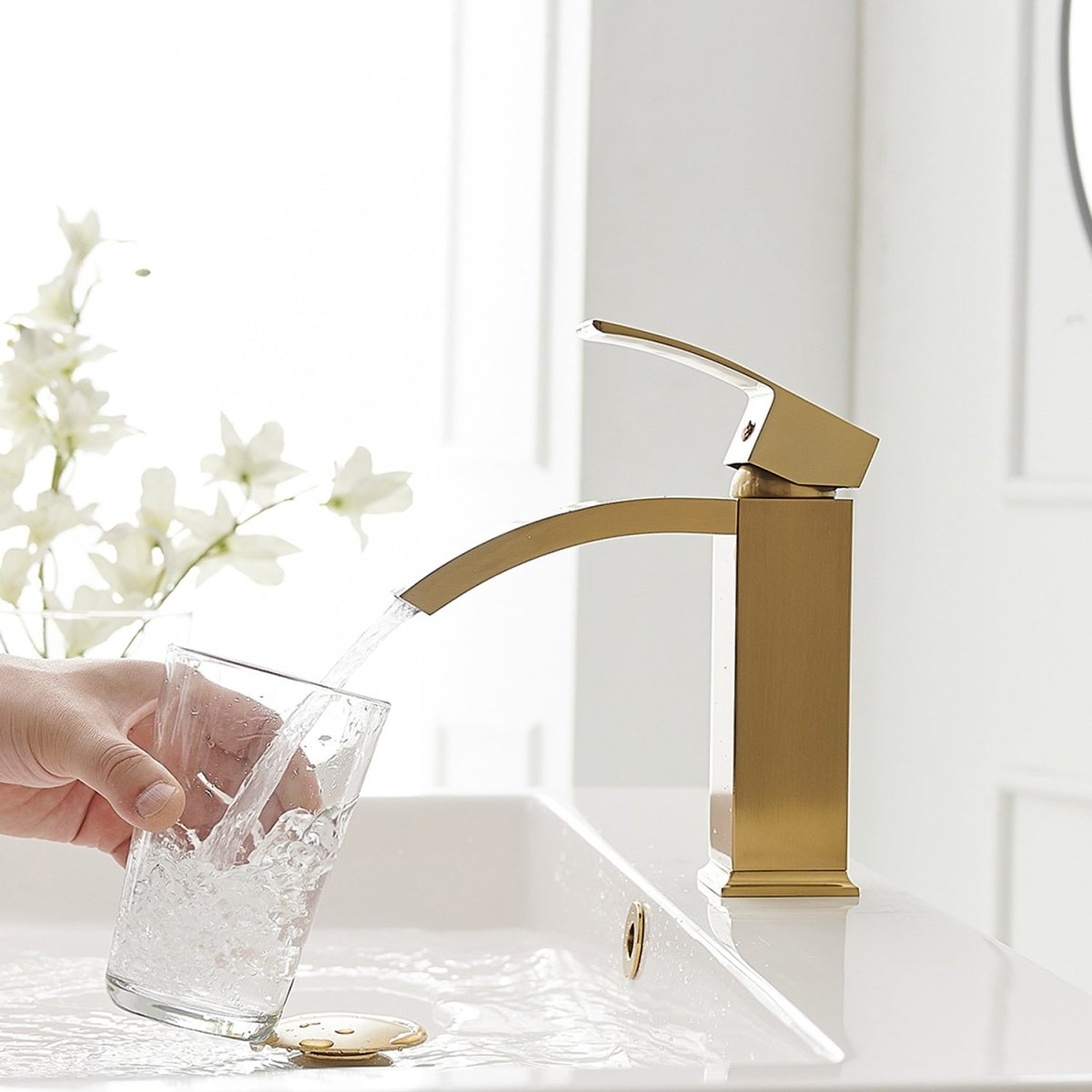 Waterfall Single Hole Single Handle Bathroom Faucet Gold - buyfaucet.com