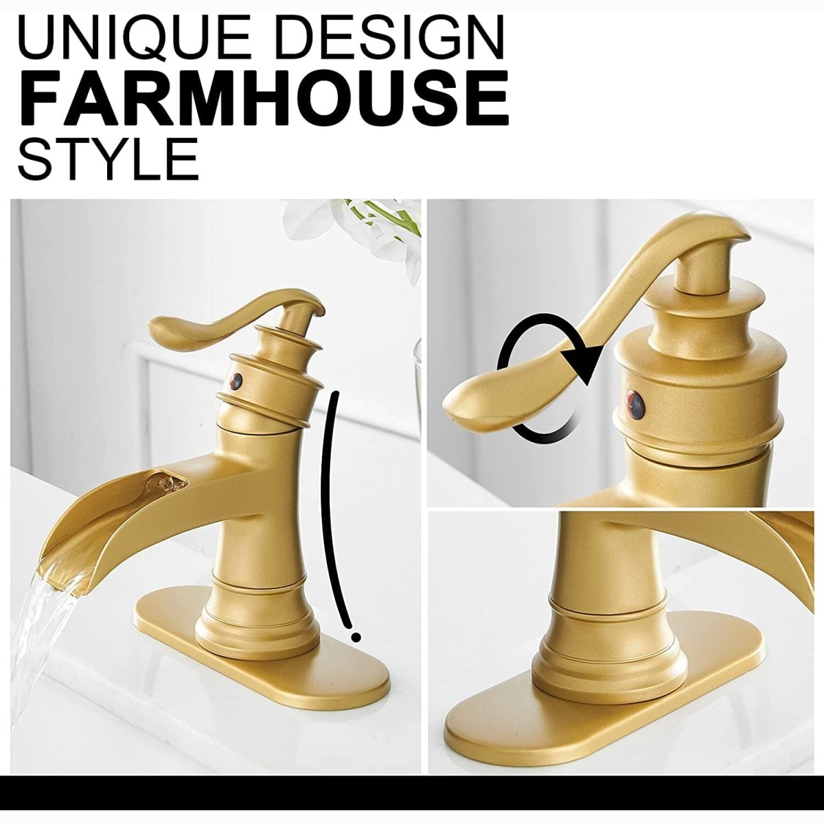 Waterfall Single Hole Single-Handle Bathroom Faucet Gold - buyfaucet.com