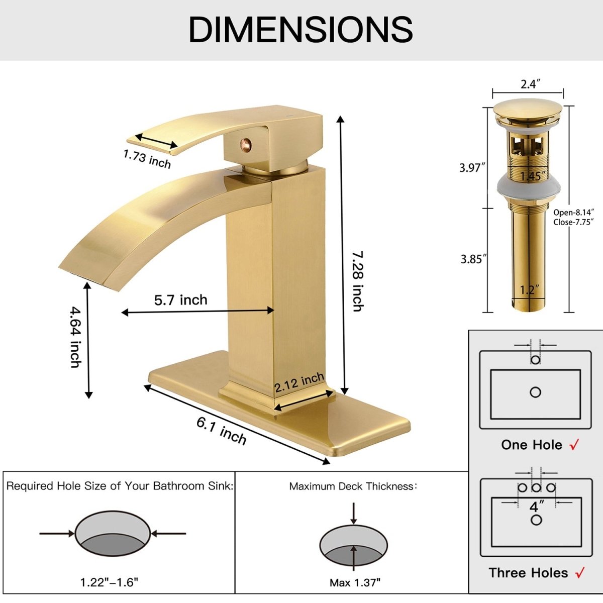 Waterfall Single Hole Single Handle Bathroom Faucet Gold - buyfaucet.com