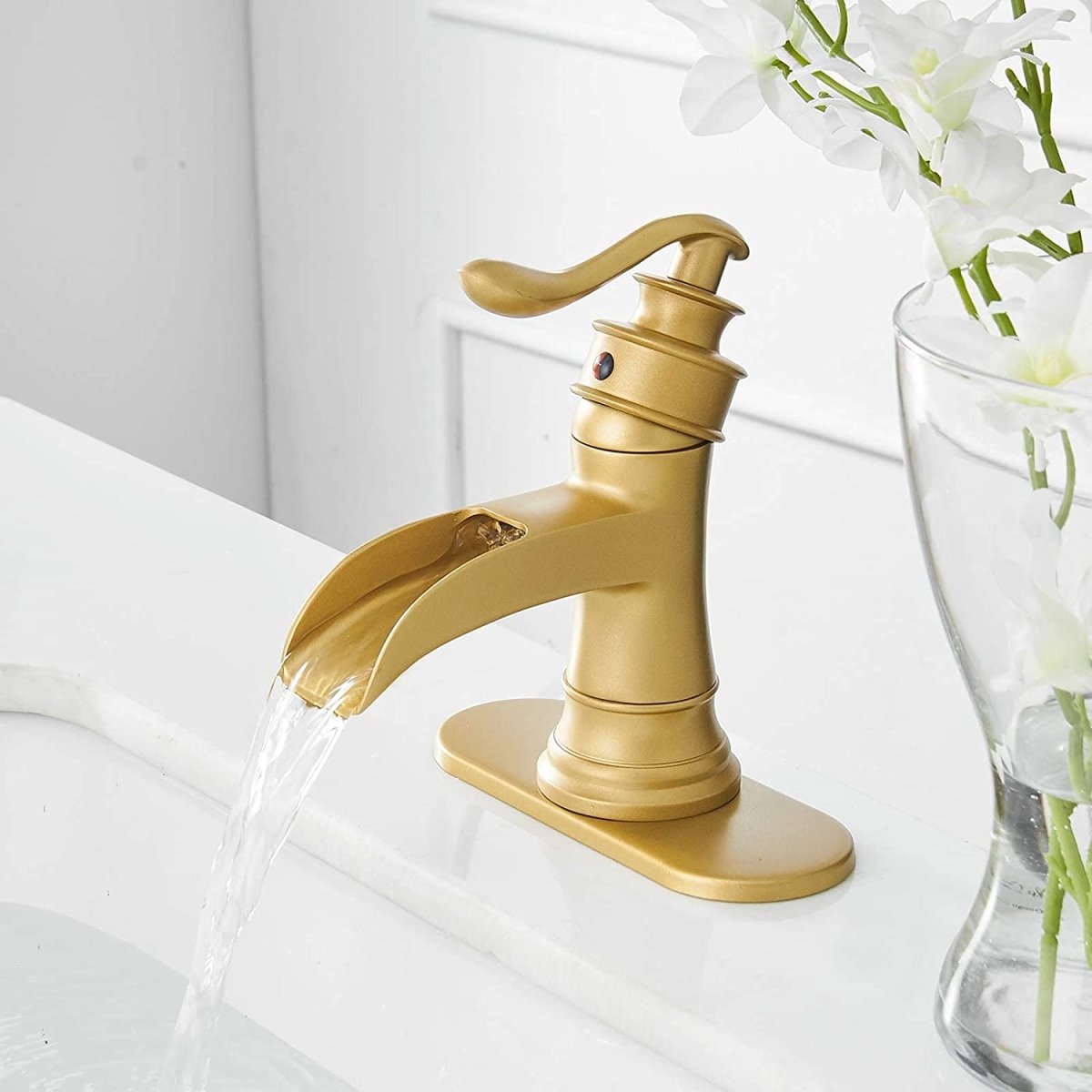 Waterfall Single Hole Single-Handle Bathroom Faucet Gold - buyfaucet.com
