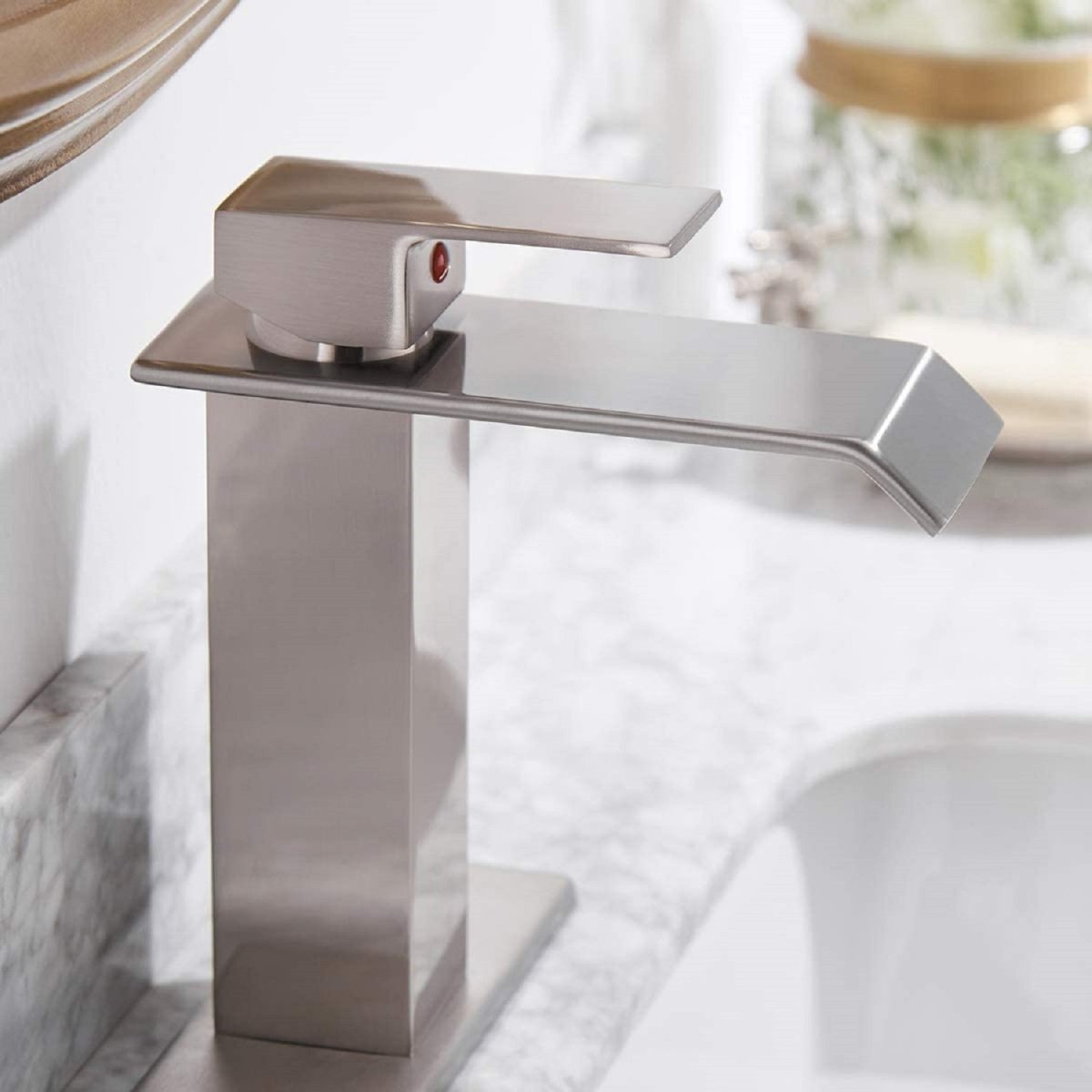 Waterfall Single Hole Single-Handle Bathroom Faucet Nickel-1 - buyfaucet.com