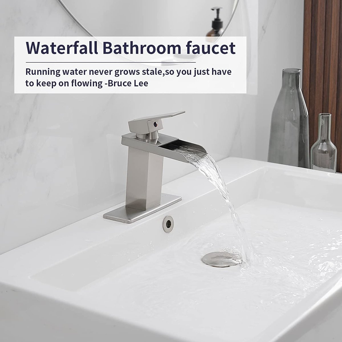 Waterfall Single Hole Single-Handle Bathroom Faucet Nickel-1 - buyfaucet.com
