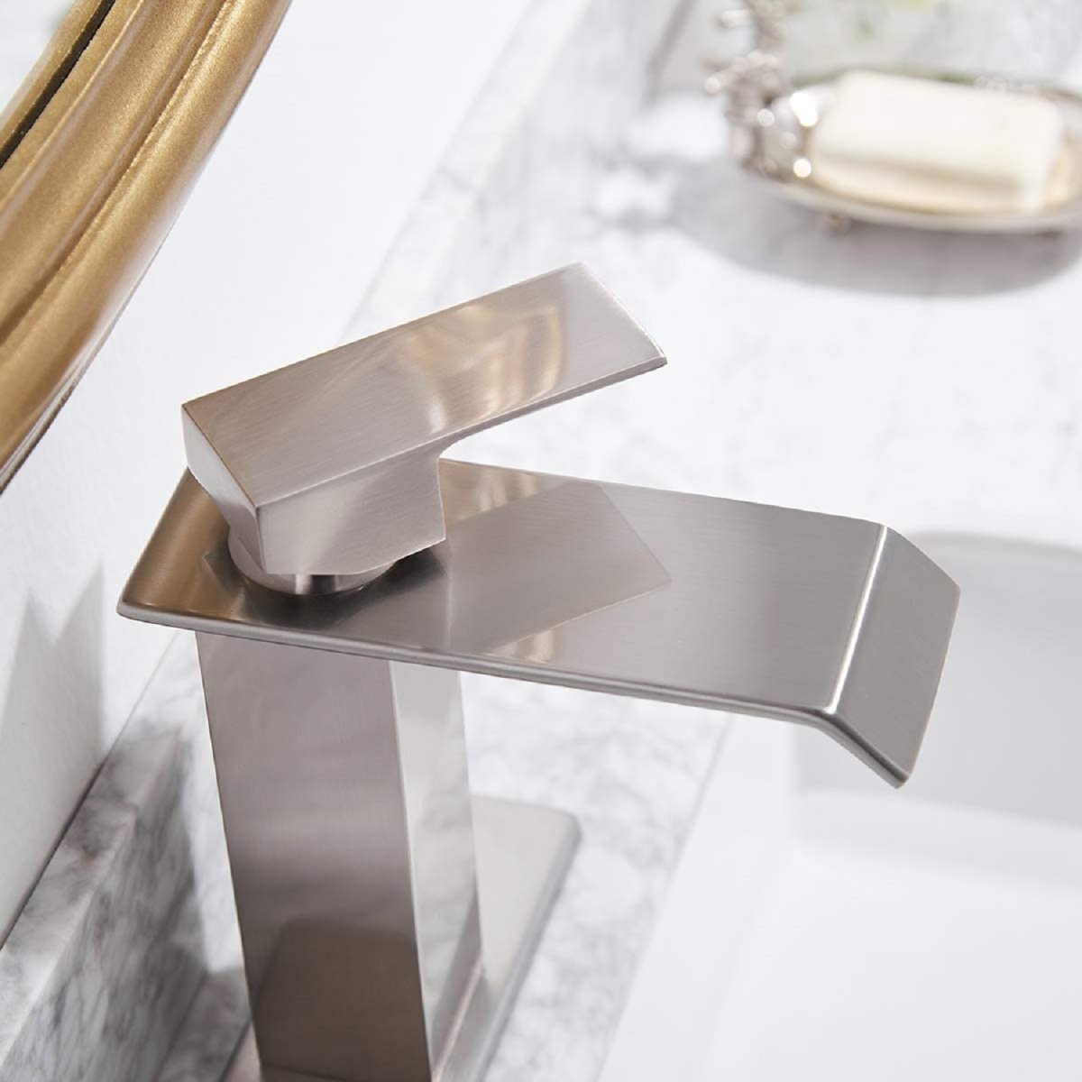 Waterfall Single Hole Single-Handle Bathroom Faucet Nickel-1 - buyfaucet.com