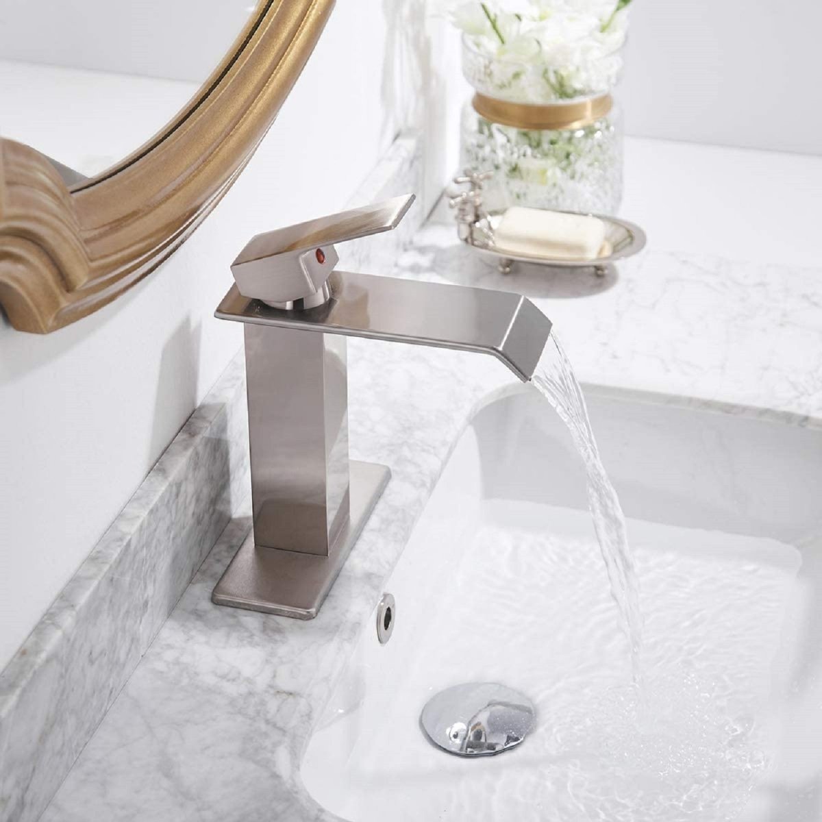 Waterfall Single Hole Single-Handle Bathroom Faucet Nickel-1 - buyfaucet.com