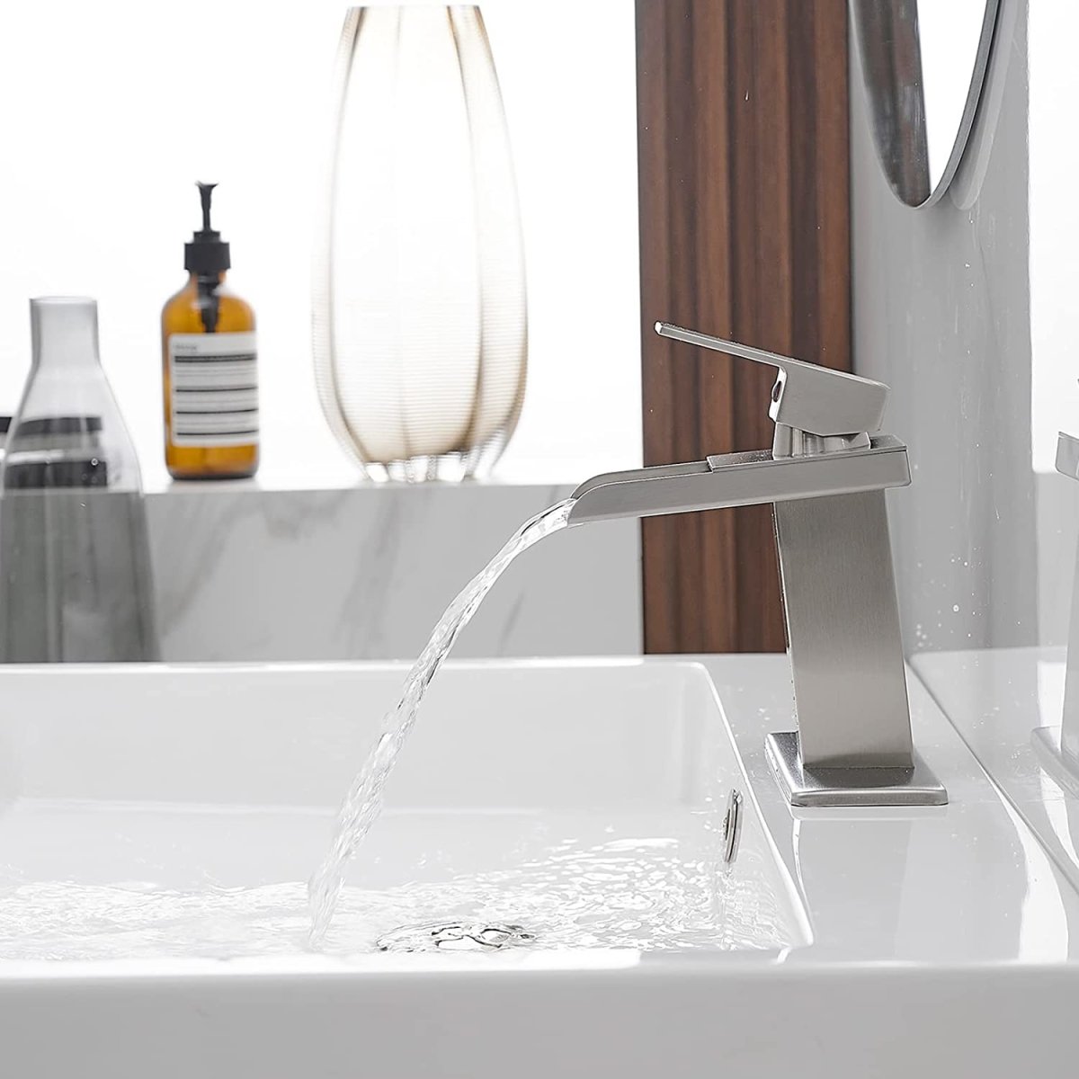 Waterfall Single Hole Single-Handle Bathroom Faucet Nickel-1 - buyfaucet.com