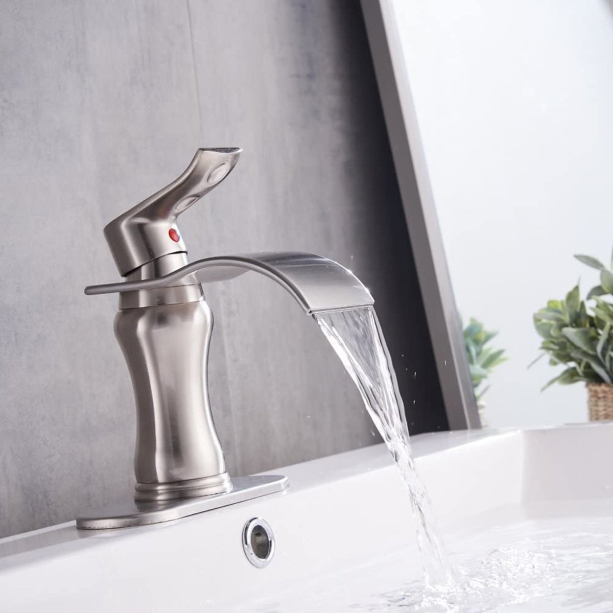 Waterfall Single Hole Single-Handle Bathroom Faucet Nickel - buyfaucet.com