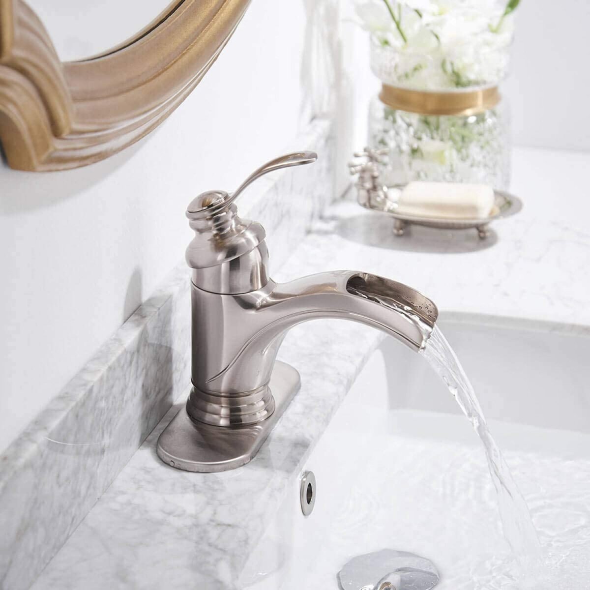 Waterfall Single Hole Single-Handle Bathroom Faucet Nickel - buyfaucet.com