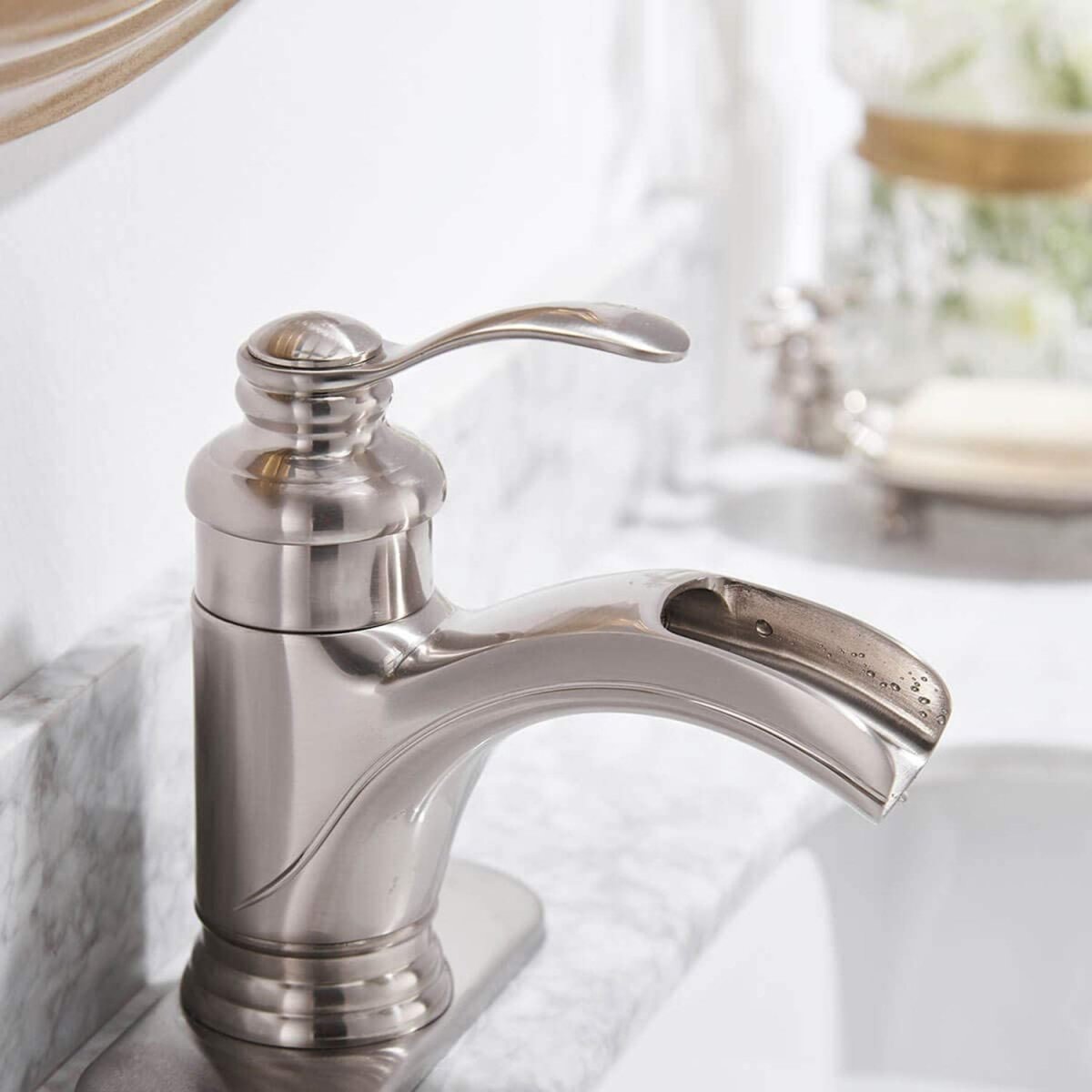 Waterfall Single Hole Single-Handle Bathroom Faucet Nickel - buyfaucet.com