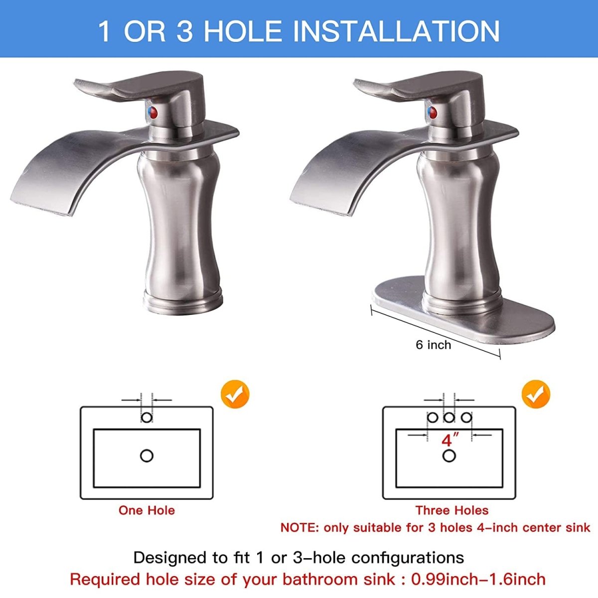 Waterfall Single Hole Single-Handle Bathroom Faucet Nickel - buyfaucet.com