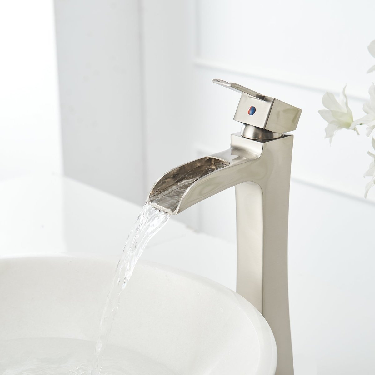 Waterfall Single Hole Single-Handle Bathroom Faucet Nickel - buyfaucet.com