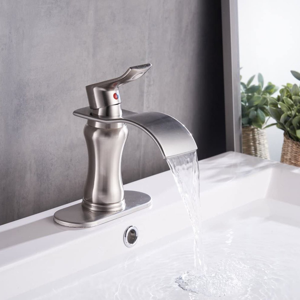 Waterfall Single Hole Single-Handle Bathroom Faucet Nickel - buyfaucet.com