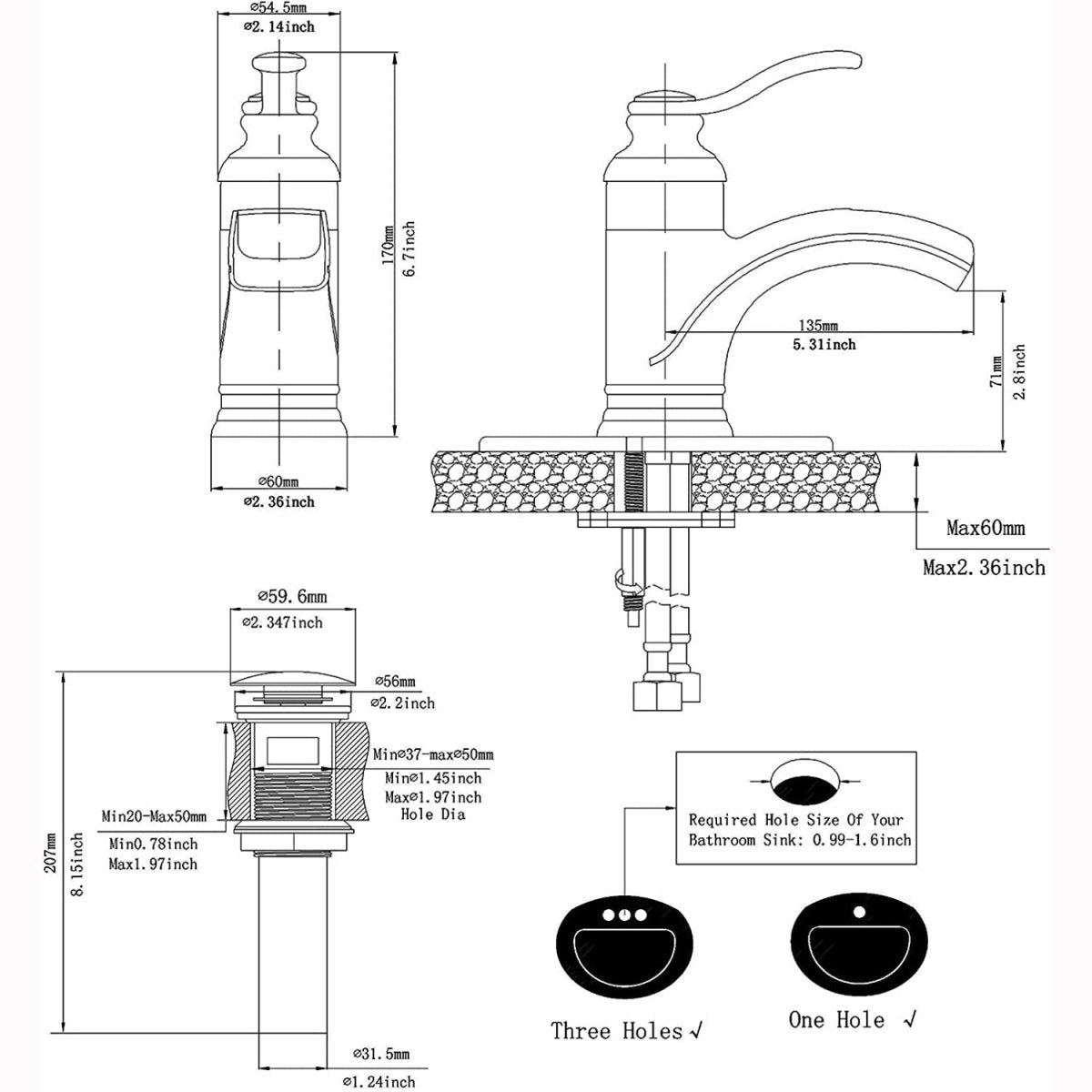 Waterfall Single Hole Single-Handle Bathroom Faucet Nickel - buyfaucet.com