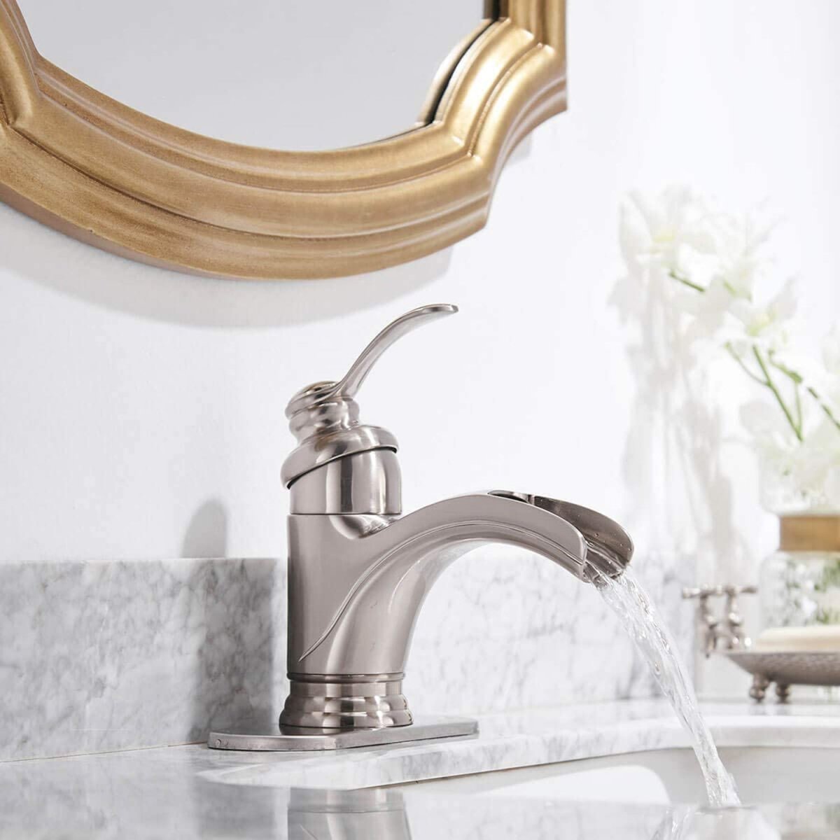 Waterfall Single Hole Single-Handle Bathroom Faucet Nickel - buyfaucet.com