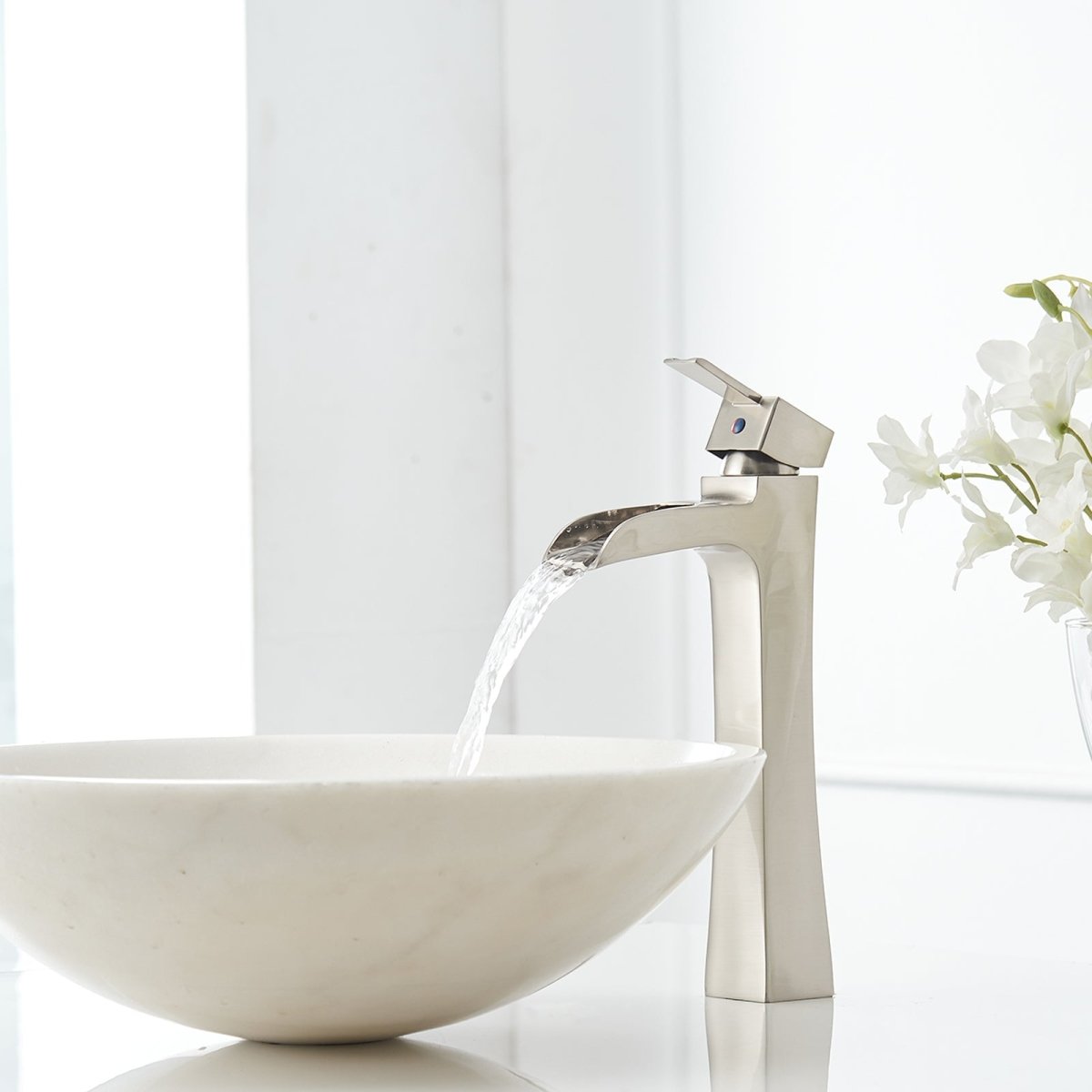 Waterfall Single Hole Single-Handle Bathroom Faucet Nickel - buyfaucet.com