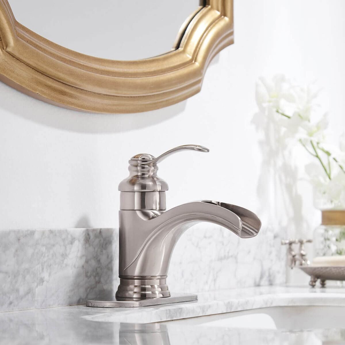 Waterfall Single Hole Single-Handle Bathroom Faucet Nickel - buyfaucet.com