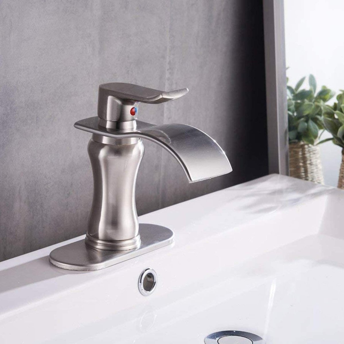 Waterfall Single Hole Single-Handle Bathroom Faucet Nickel - buyfaucet.com