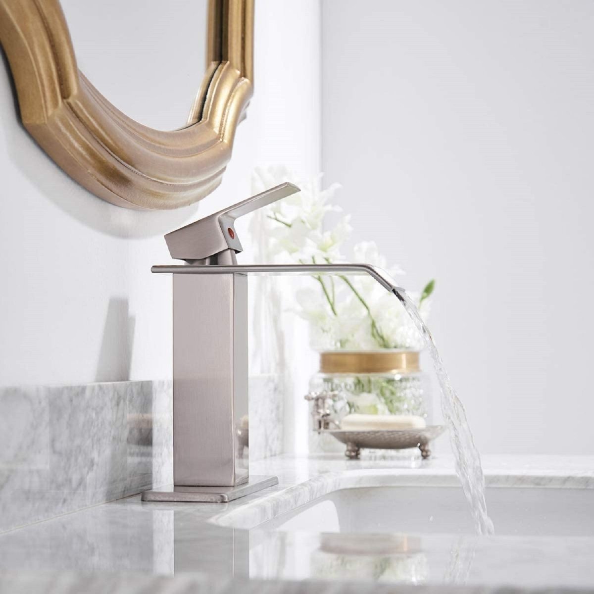 Waterfall Single Hole Single-Handle Bathroom Faucet Nickel - buyfaucet.com
