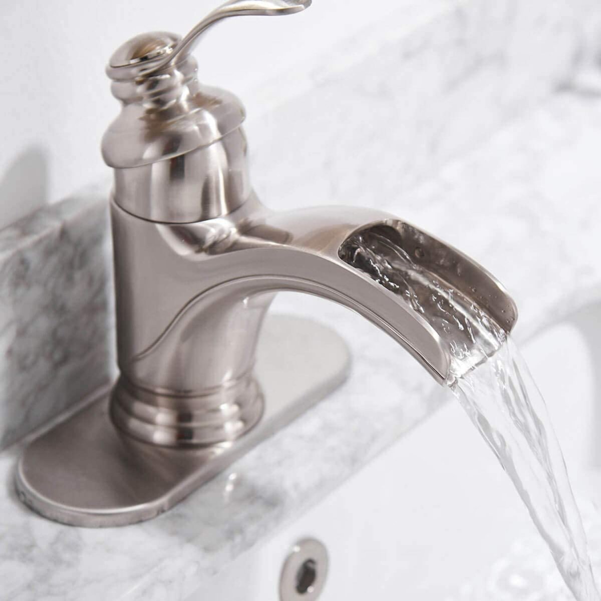 Waterfall Single Hole Single-Handle Bathroom Faucet Nickel - buyfaucet.com