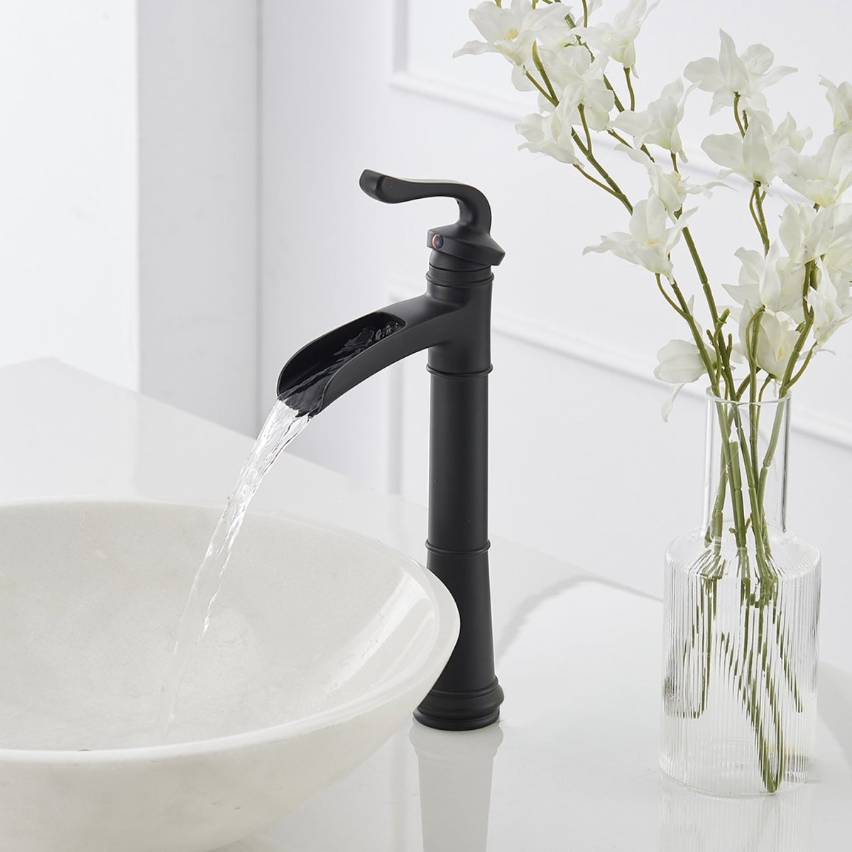 Waterfall Single Hole Single-Handle Vessel Sink Faucet Black - buyfaucet.com