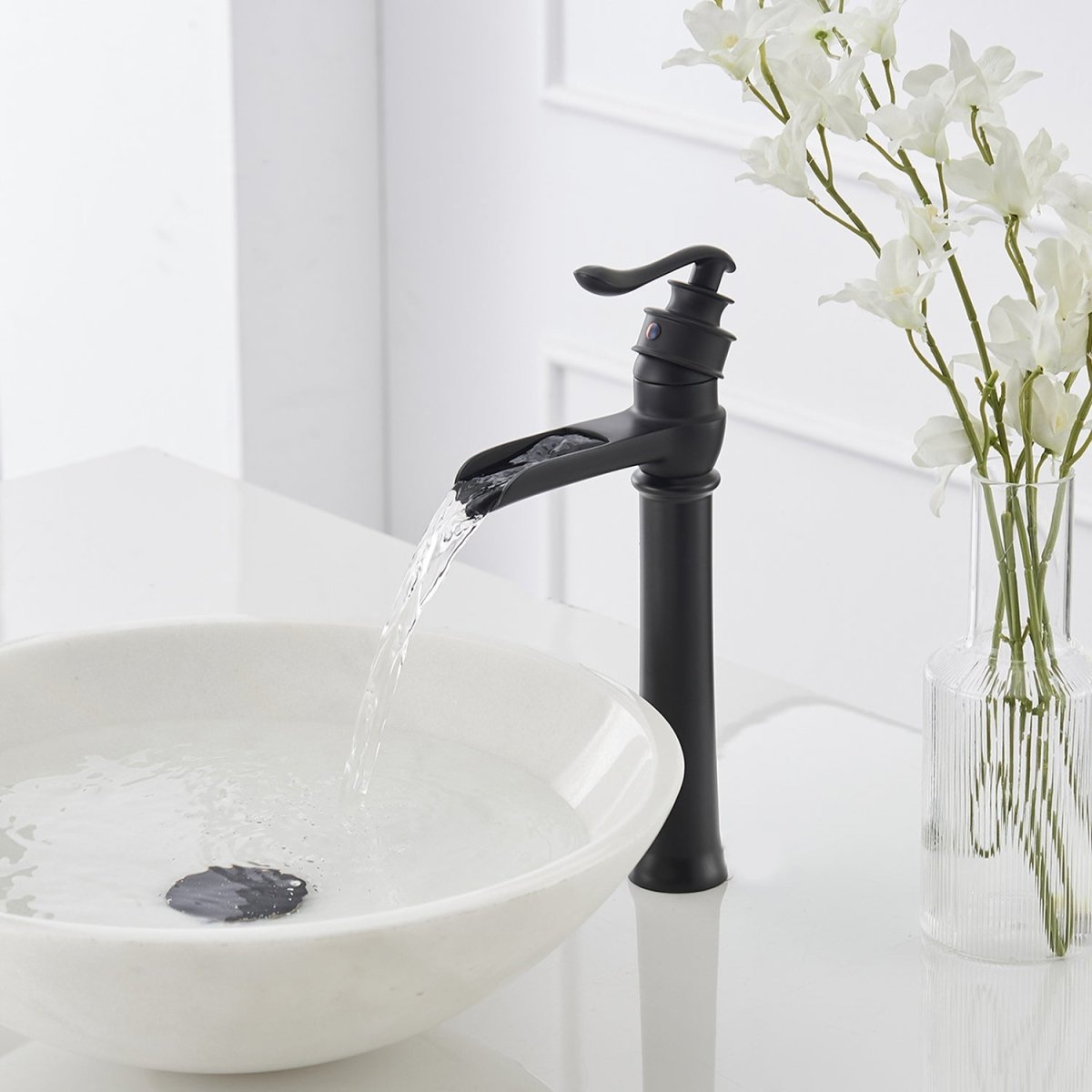Waterfall Single Hole Single-Handle Vessel Sink Faucet Black - buyfaucet.com