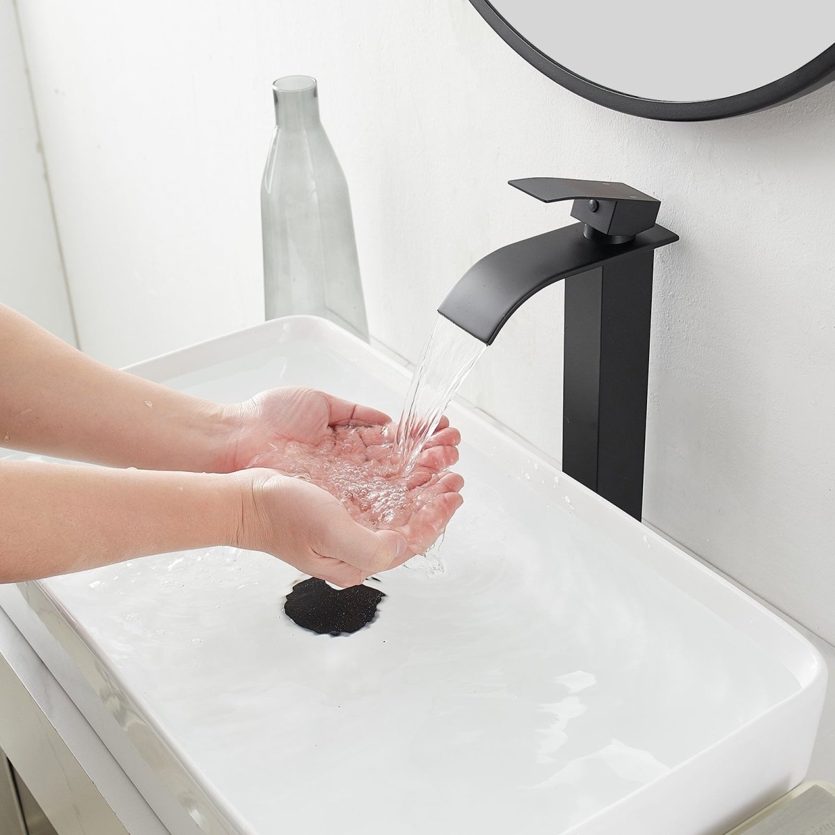 Waterfall Single Hole Tall Bathroom Sink Faucet Matte Black - buyfaucet.com