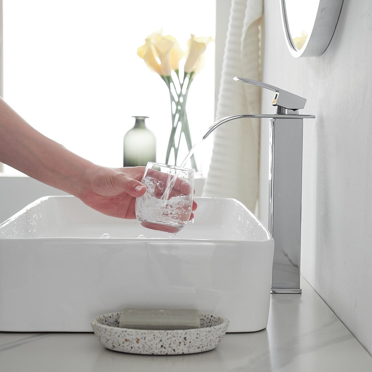 Waterfall Single Hole Tall Bathroom Sink Faucet Polished Chrome - buyfaucet.com
