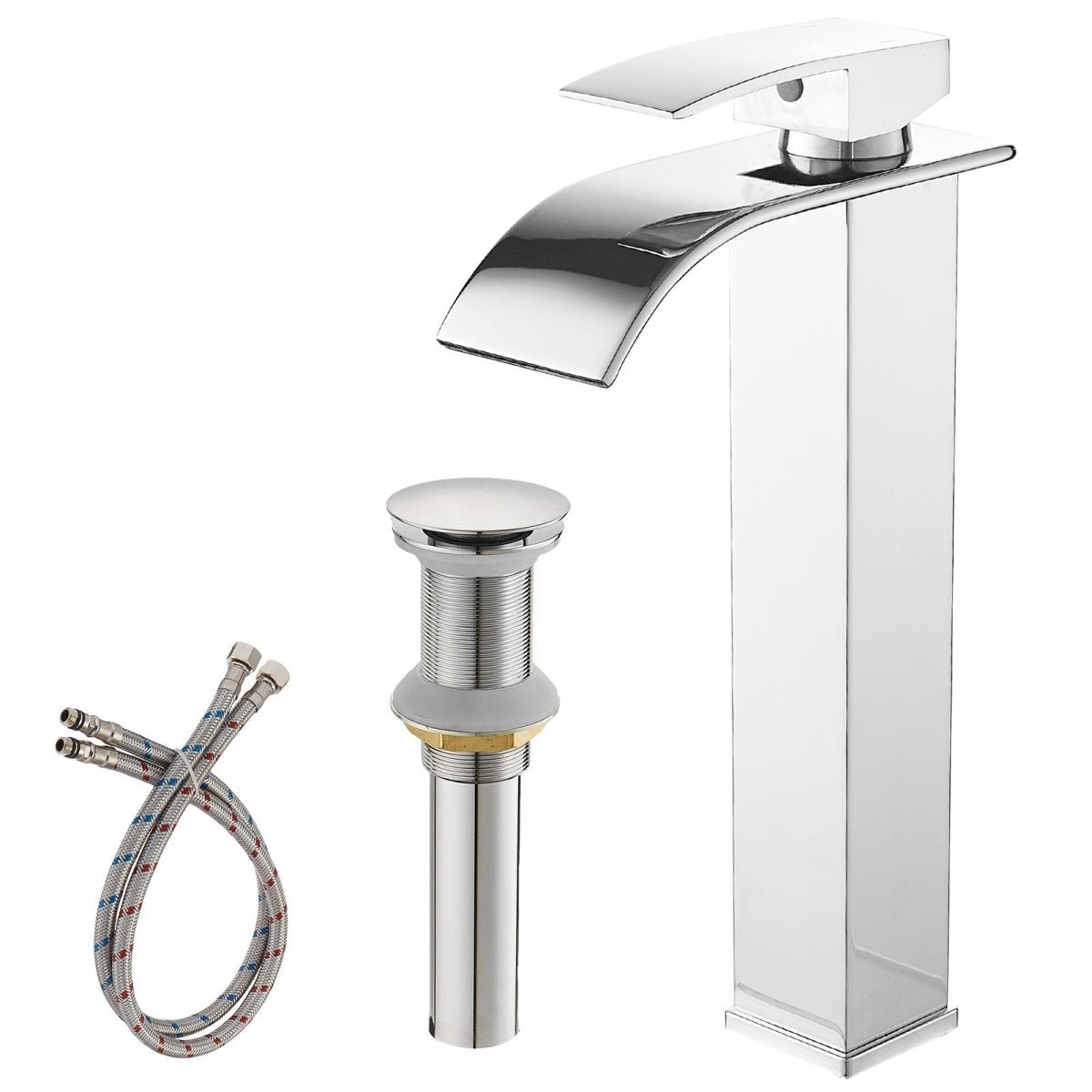 Waterfall Single Hole Tall Bathroom Sink Faucet Polished Chrome - buyfaucet.com