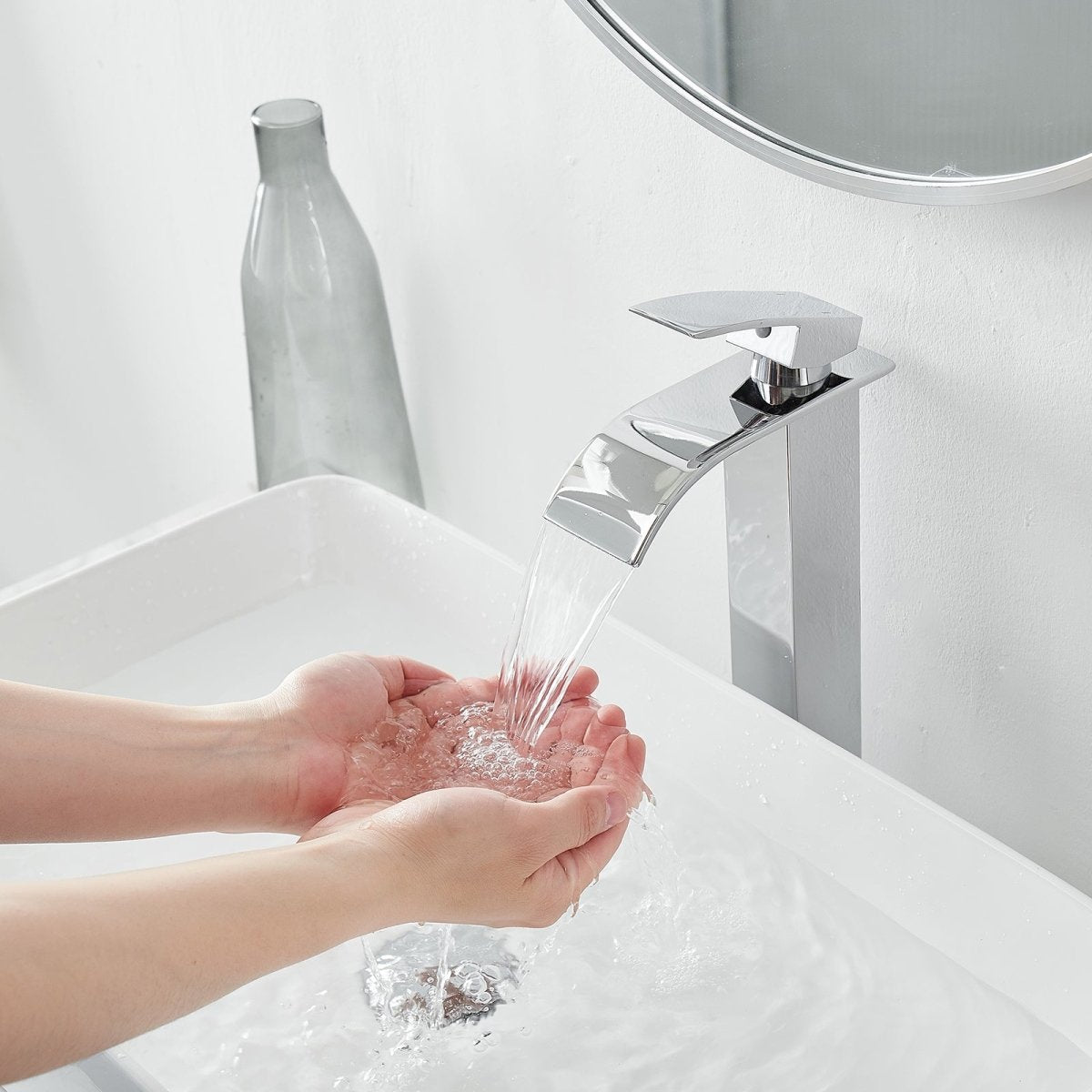 Waterfall Single Hole Tall Bathroom Sink Faucet Polished Chrome - buyfaucet.com