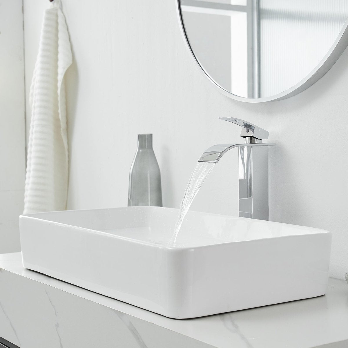 Waterfall Single Hole Tall Bathroom Sink Faucet Polished Chrome - buyfaucet.com