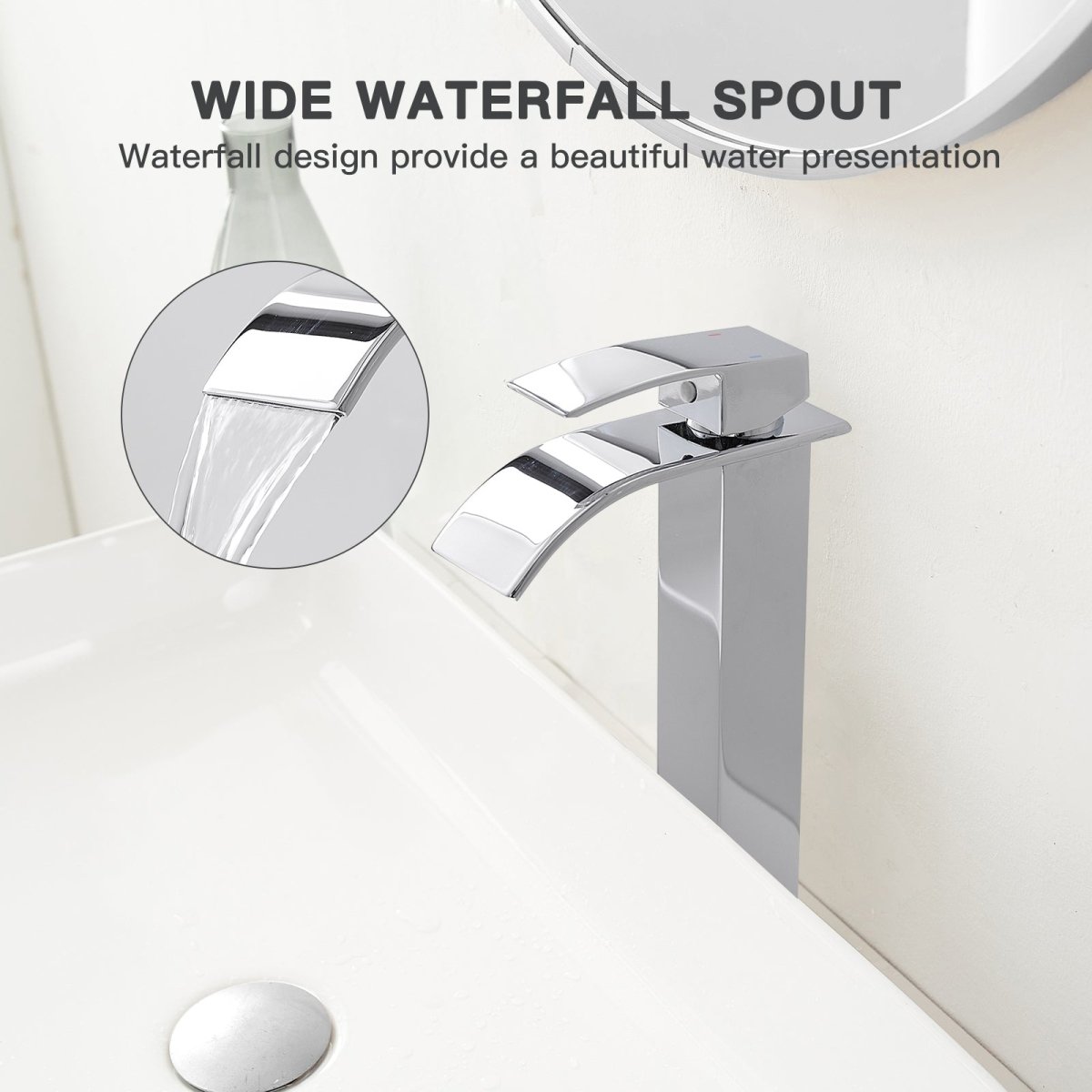 Waterfall Single Hole Tall Bathroom Sink Faucet Polished Chrome - buyfaucet.com
