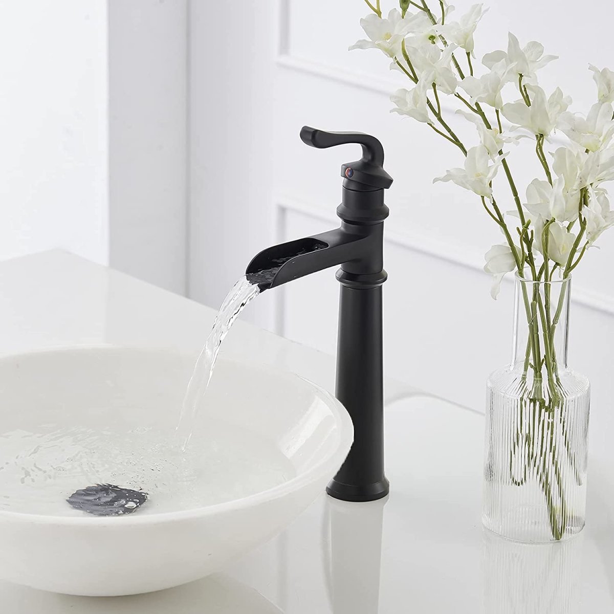 Waterfall Single Hole Vessel Sink Bathroom Faucet Matte Black - buyfaucet.com
