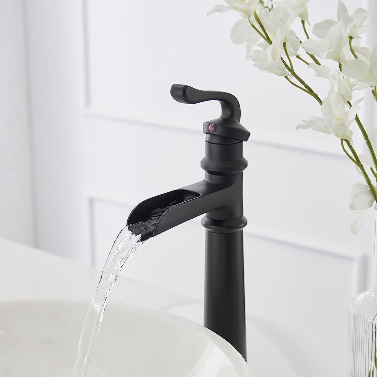 Waterfall Single Hole Vessel Sink Bathroom Faucet Matte Black - buyfaucet.com